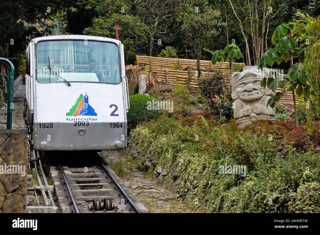 Monserrate funicular car arriving at lower station, Bogota, Colombia Stock Photo