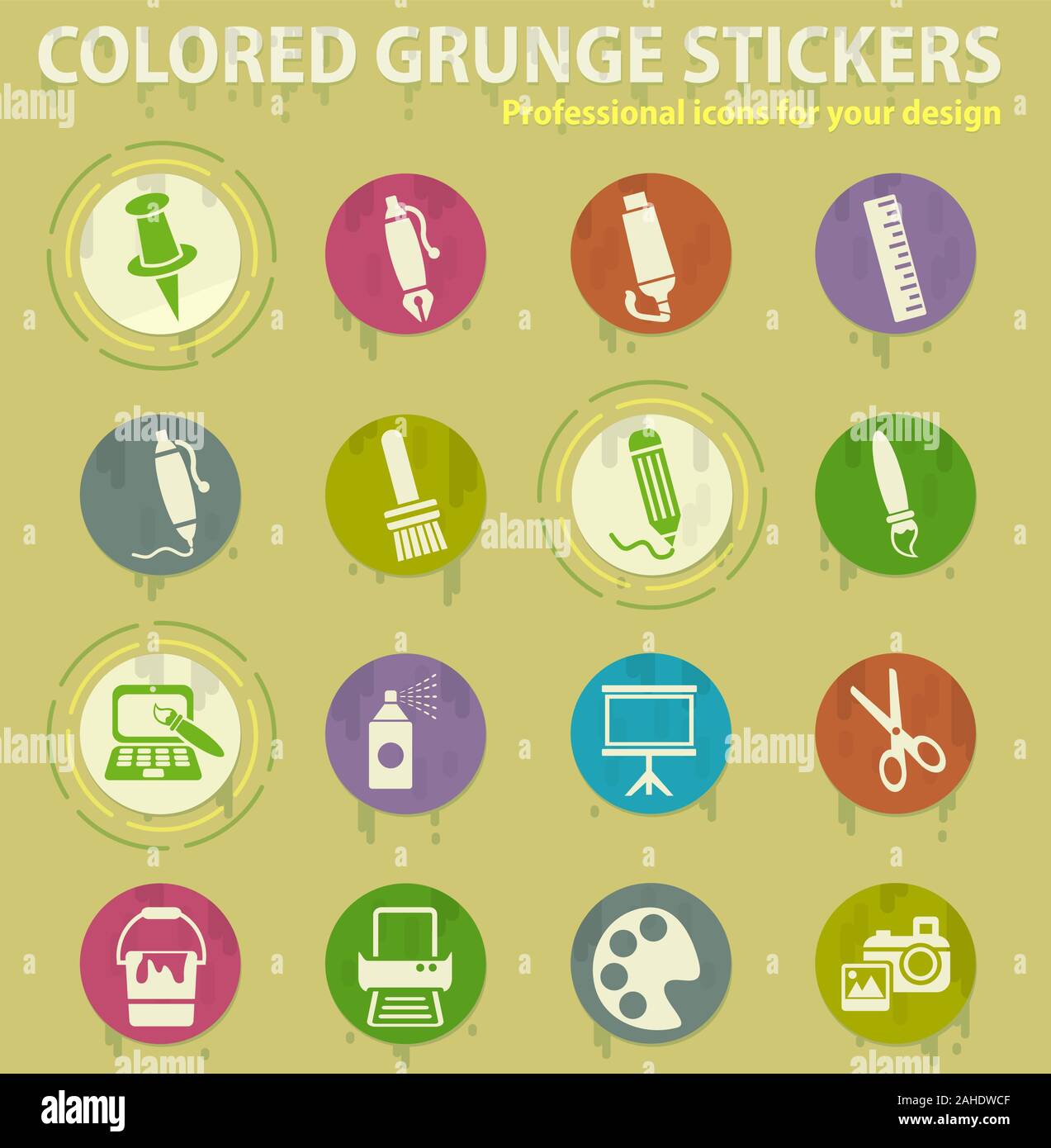 Graphic editor tools colored grunge icons Stock Vector