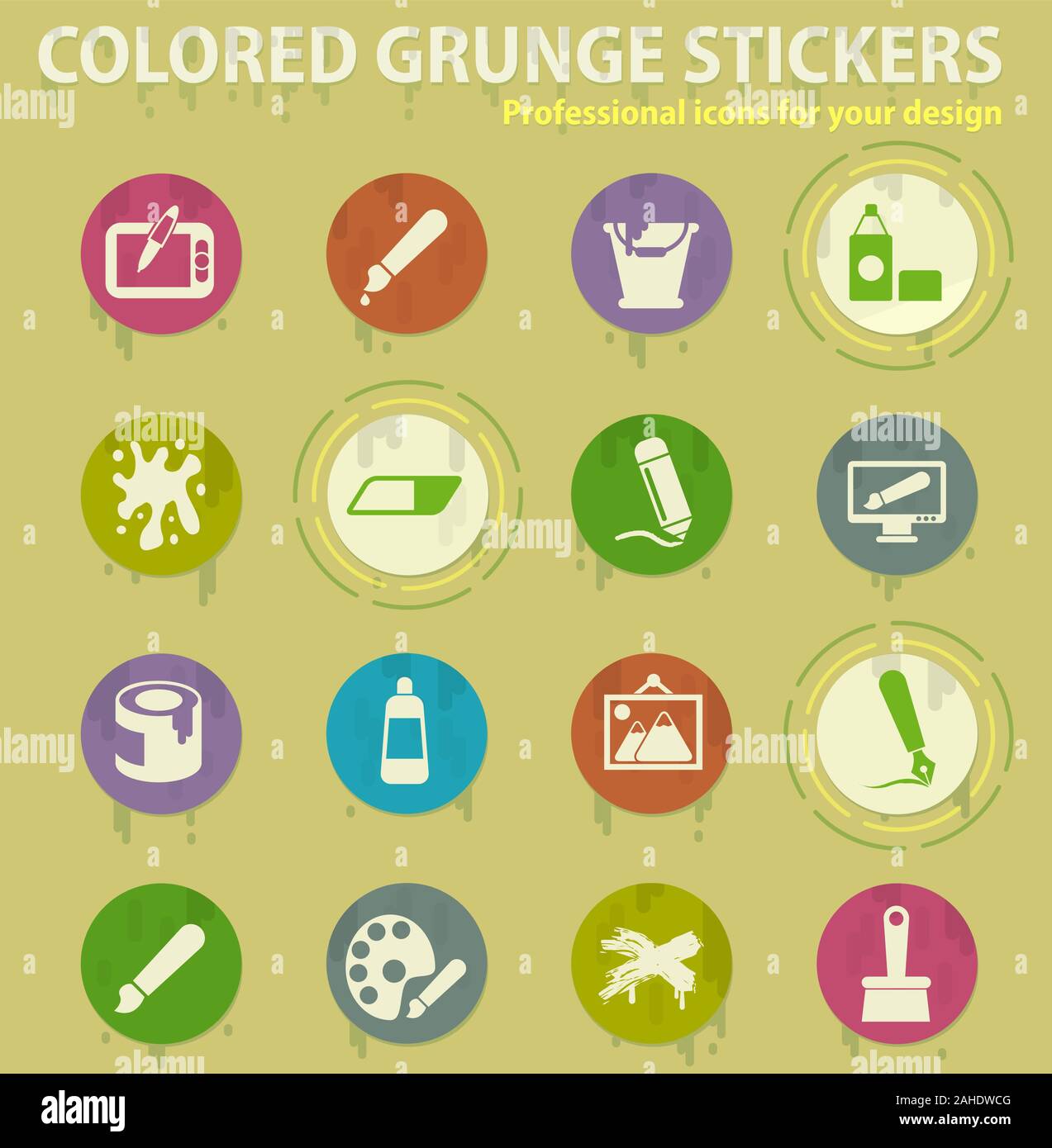 Graphic editor tools colored grunge icons Stock Vector