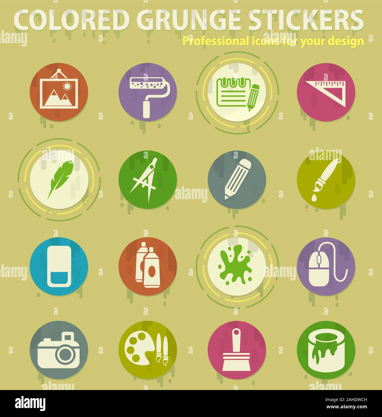 Graphic editor tools colored grunge icons Stock Vector