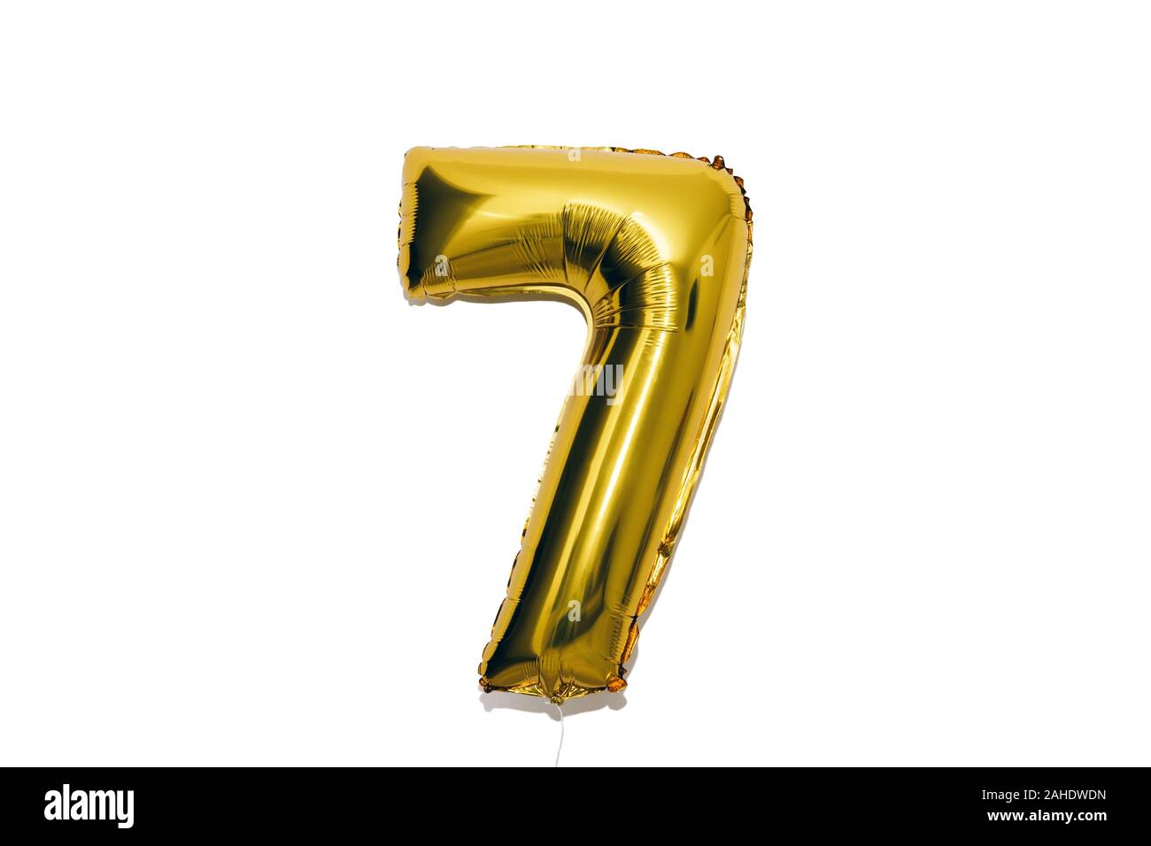 Golden Balloon Number Seven 7 Isolated On White Background Stock Photo