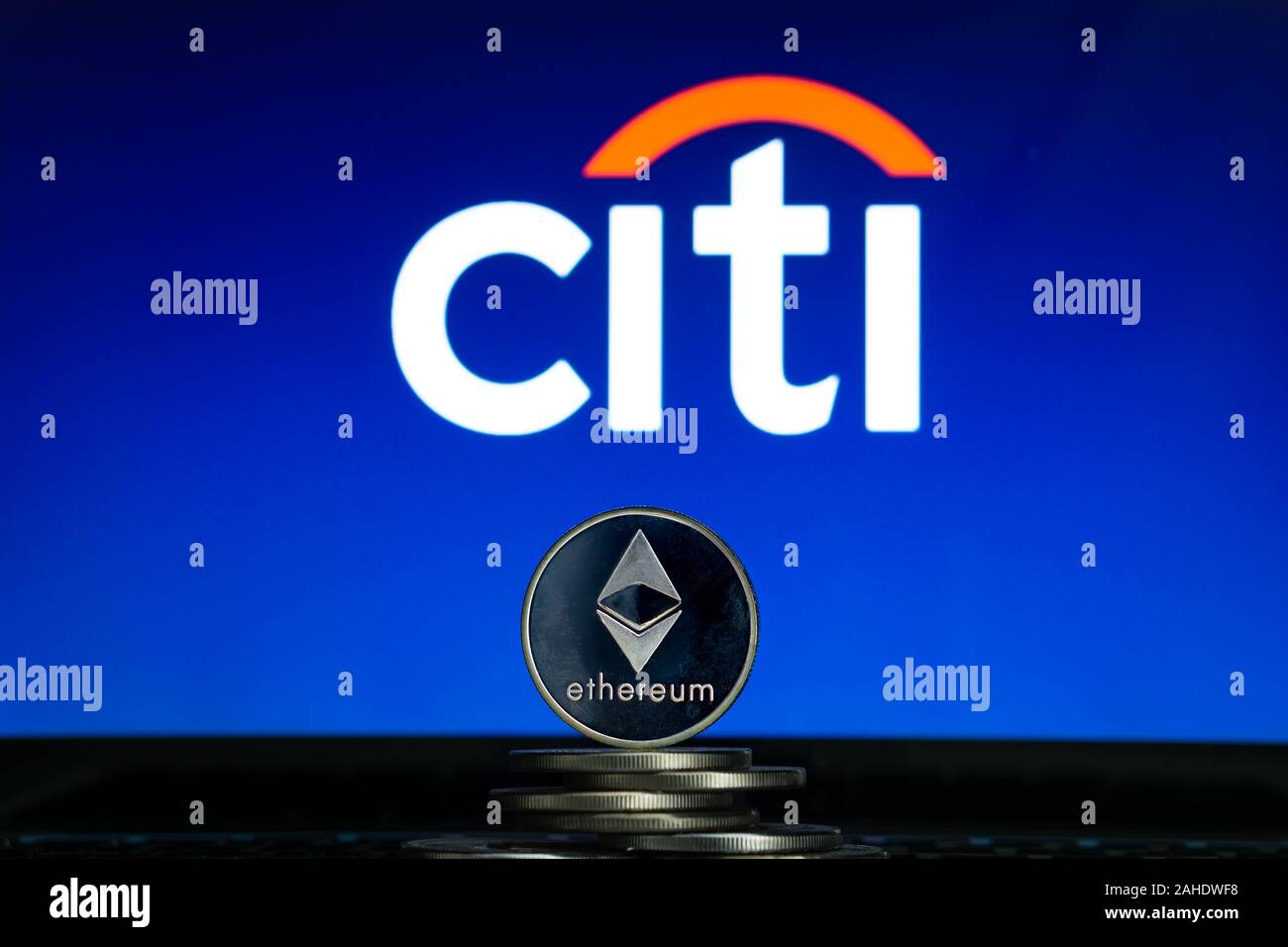 Ethereum coins with Citi bank logo on a laptop screen. Slovenia, Ljubljana  - 02 24 2019 Stock Photo - Alamy