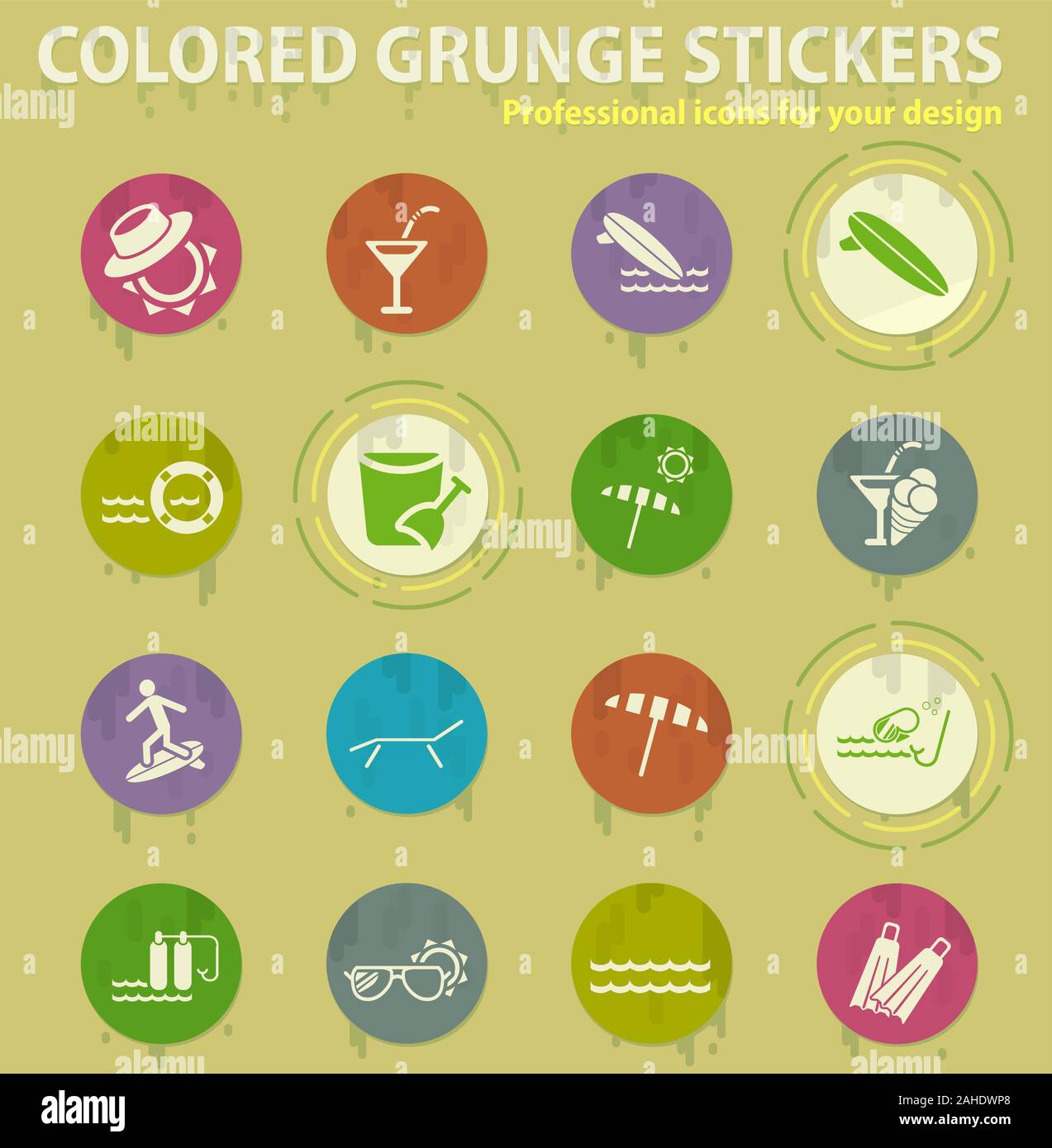 beach colored grunge icons Stock Vector