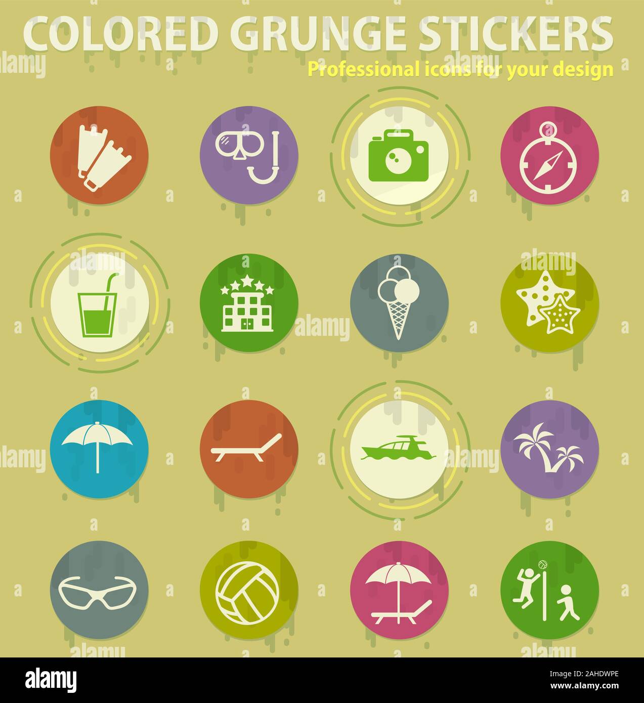 beach colored grunge icons Stock Vector