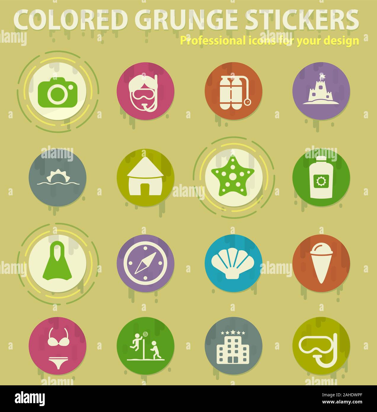 beach colored grunge icons Stock Vector