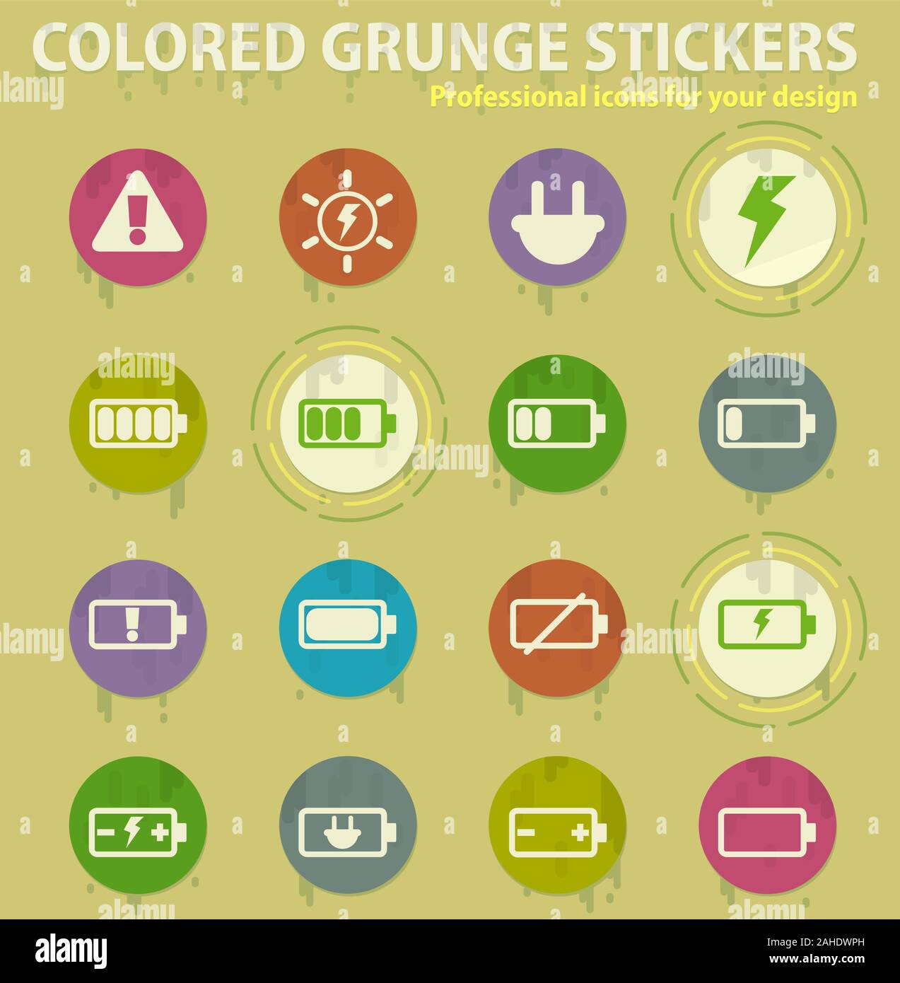 Battery charge colored grunge icons Stock Vector