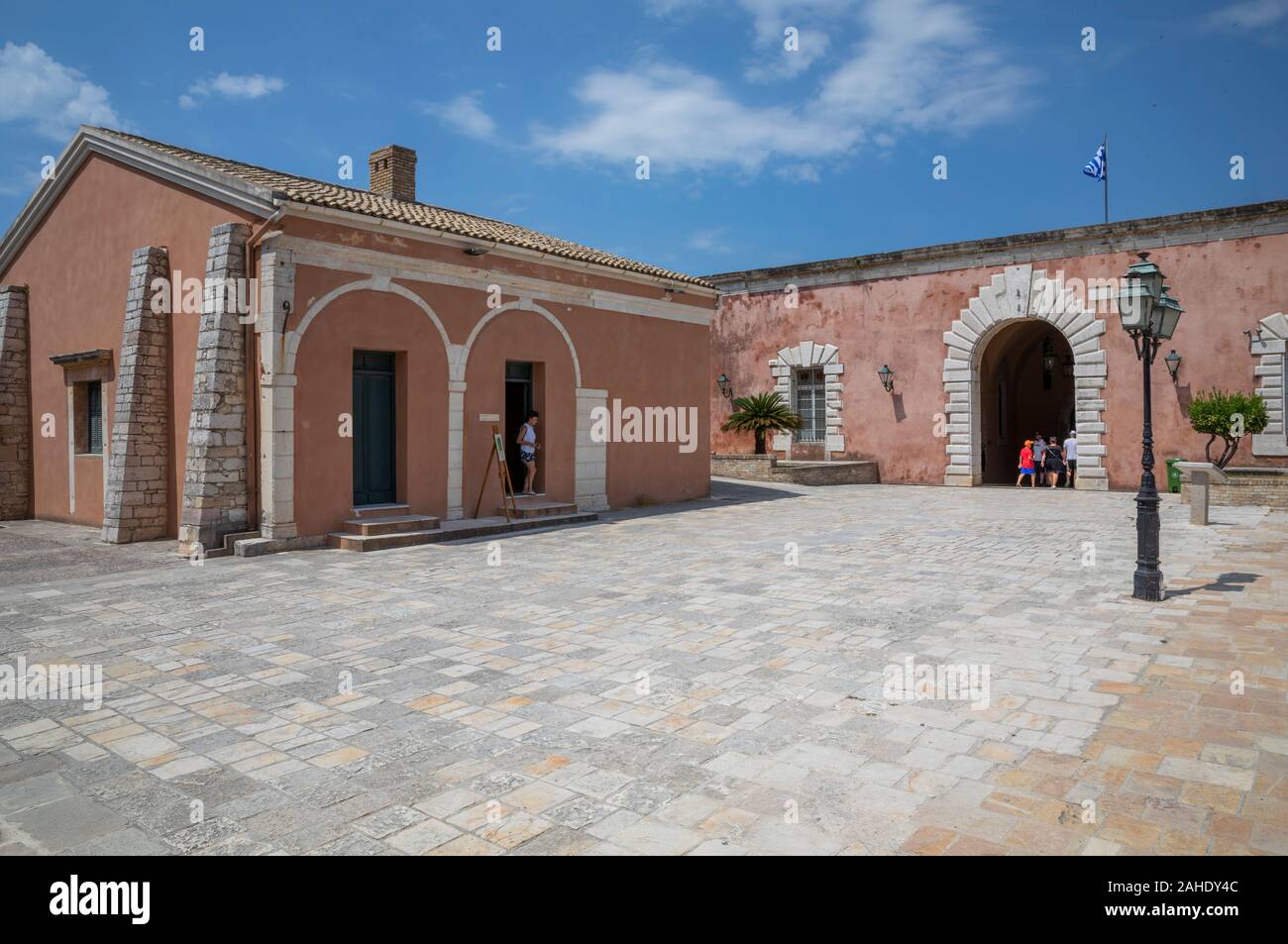 Courtyard just inside the main gateway to Corfu's Old fortress. Corfu, Greece Stock Photo