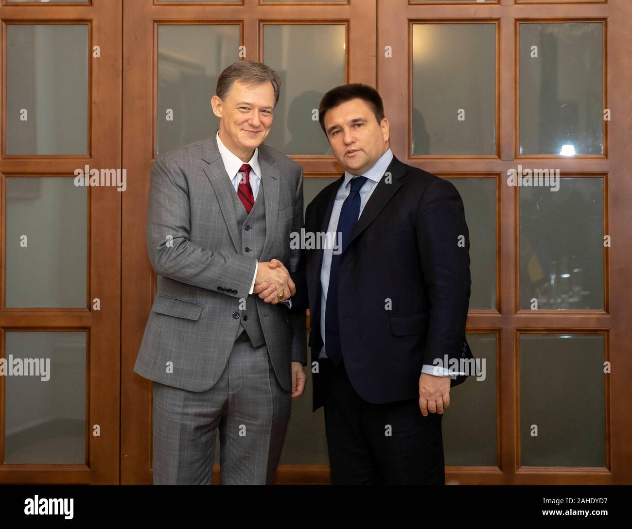 U.S. Deputy Assistant Secretary of State for European and Eurasian Affairs George P. Kent, left, meets with Ukrainian Foreign Minister Pavlo Klimkin December 3, 2018 in Kiev, Ukraine. Stock Photo