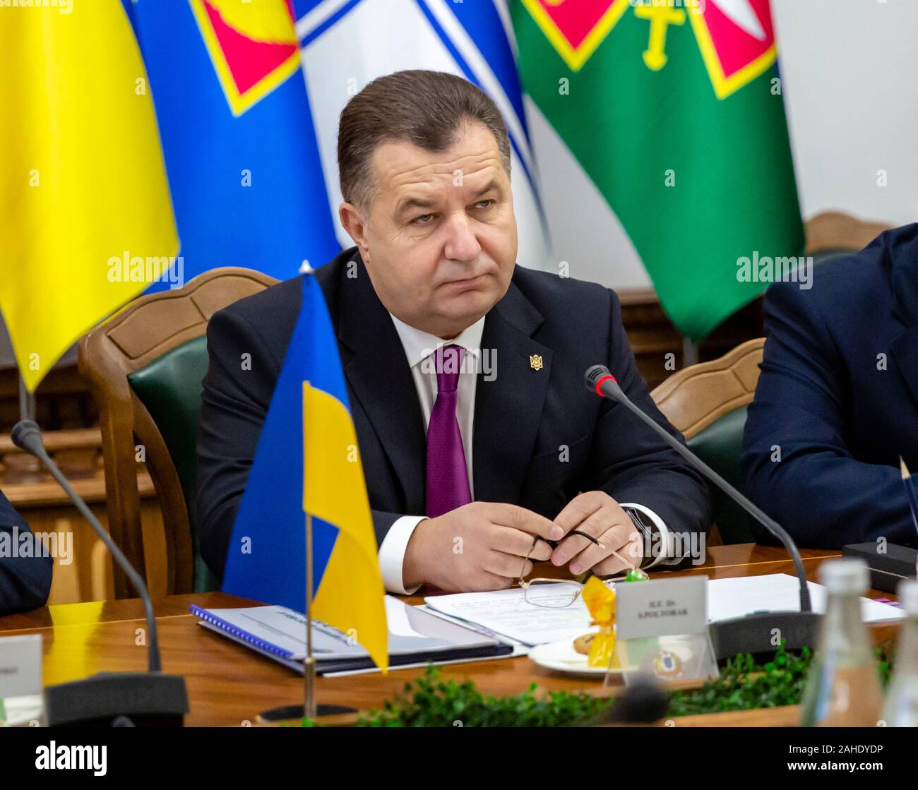 Ukrainian Defense Minister Stepan Poltorak during a meeting with U.S. Deputy Assistant Secretary of Defense Laura K. Cooper December 7, 2018 in Kiev, Ukraine. Stock Photo