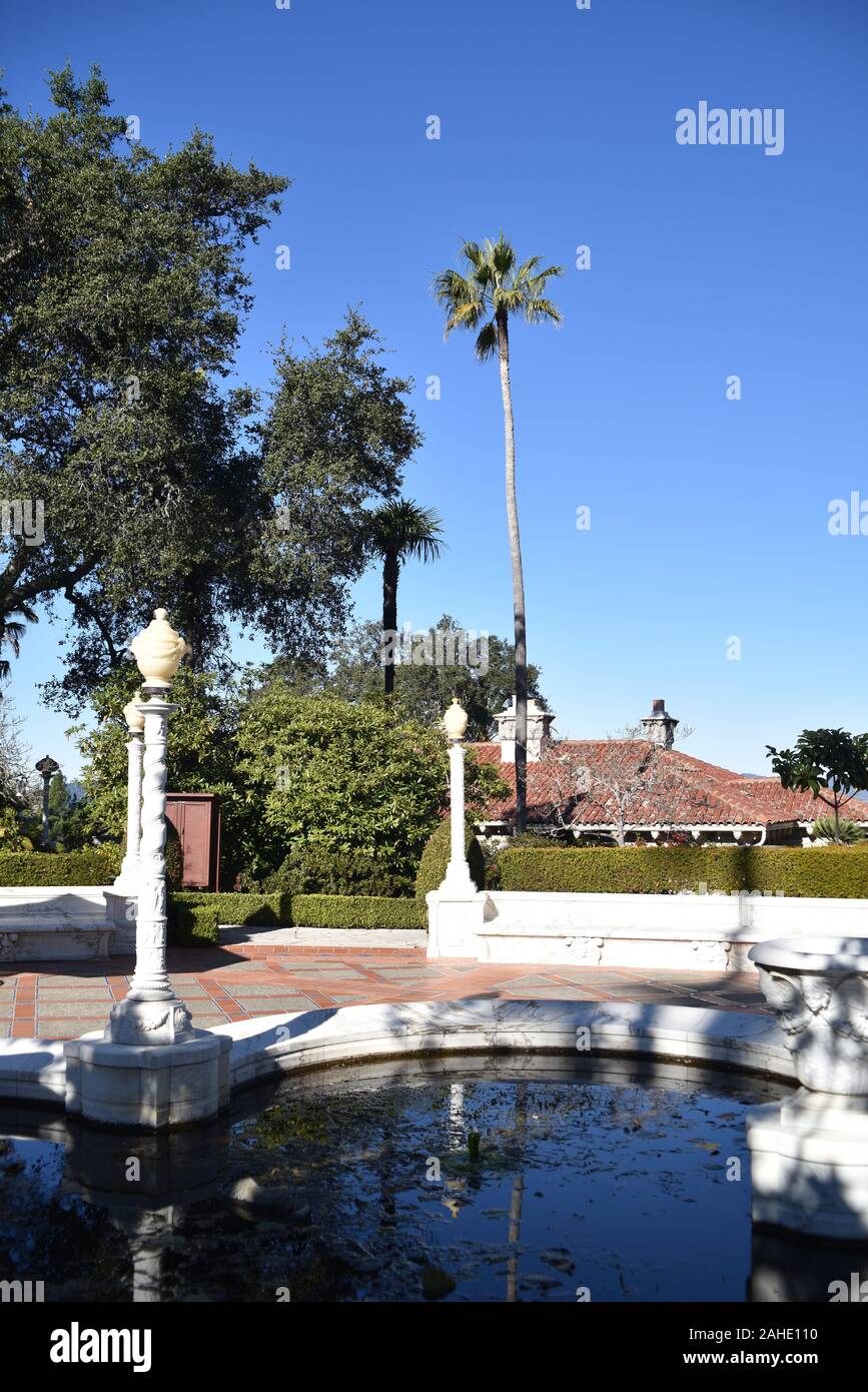 San Simeon, CA. U.S.A. December 6, 2017. William R. Hearst Castle. San Simeon California State Historical Monument. Gardens, pathway and panorama Stock Photo