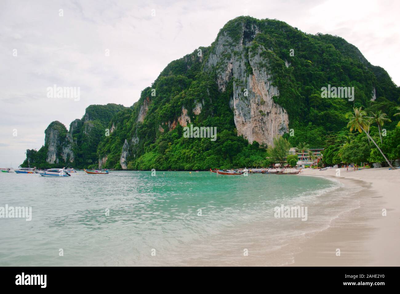 Tranquil beach on Phi Phi Don island, Thailand, on a hot cloudy day Stock Photo