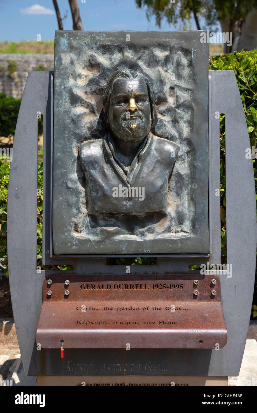 Gerald Durrell memorial in Bosketto Durrell, Corfu Old Town, Greece