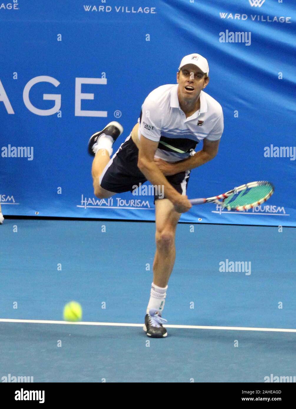 December 28, 2019 - Sam Querrey serves the ball in the championship match at the Hawaii Open invitational tournament between 44th ranked Sam Querrey (USA) and unranked Brandon Nakashima (USA) at the Stan Sheriff Center in Honolulu, HI - Michael Sullivan/CSM Stock Photo