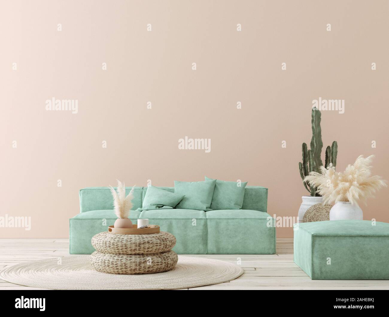 Mexican style interior background, wall mock up, 3d render Stock Photo