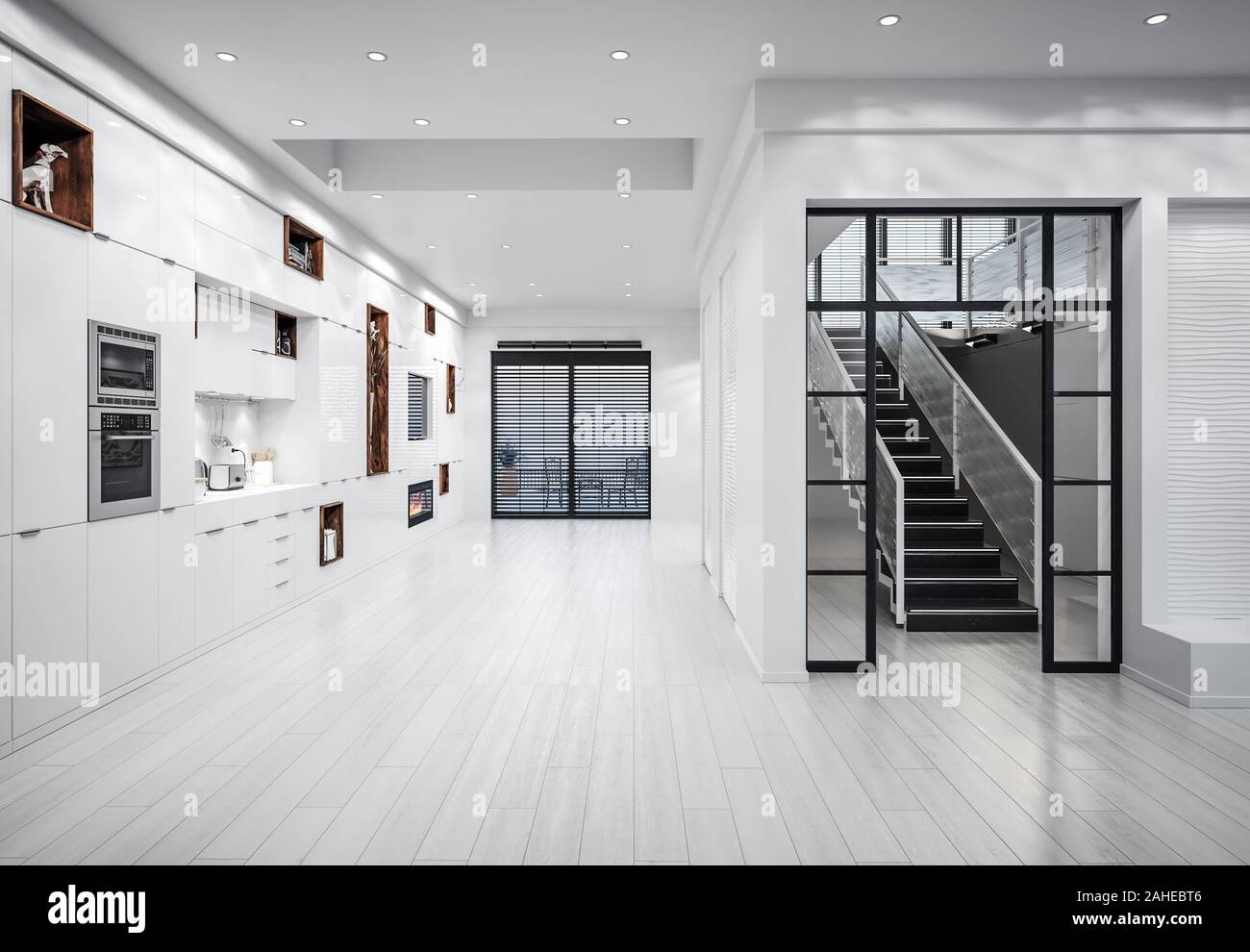 Luxury white modern kitchen interior, 3d render Stock Photo - Alamy