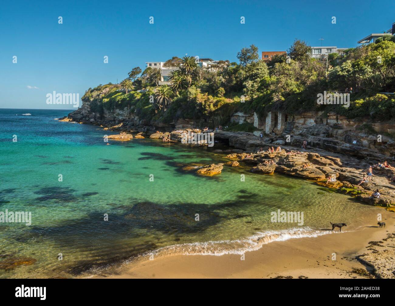 Beautiful view of one of the many beaches along the Bondi to Coogee coastal walk in Sydney Stock Photo