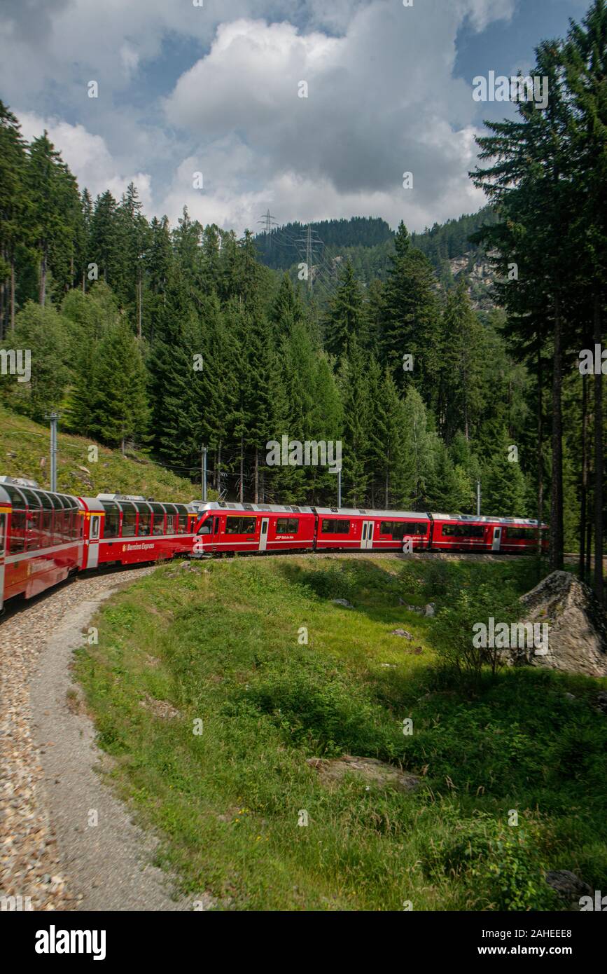 Scenes from the Bernina Express, a train connecting Chur in Switzerland to Tirano in Italy by