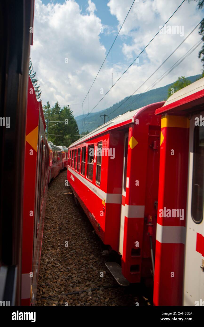 Scenes from the Bernina Express, a train connecting Chur in Switzerland to Tirano in Italy by