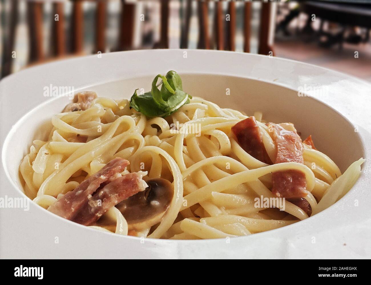 ham Italian pasta spaghetti in a cafe breakfast lunch dinner for you