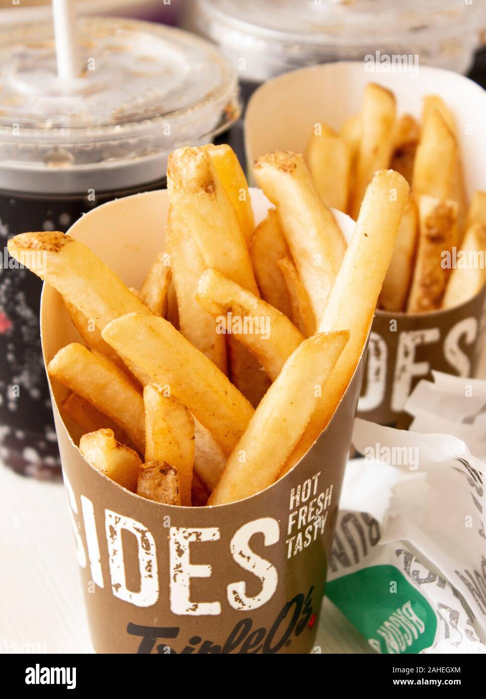 Fire French fries chips and soft drink Stock Photo