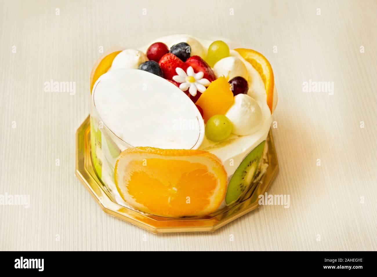 A Fruit  Cake With white Chocolate name Card for any celebration like birthday, christmas, anniversary, marriage,valentine day, retire etc Stock Photo