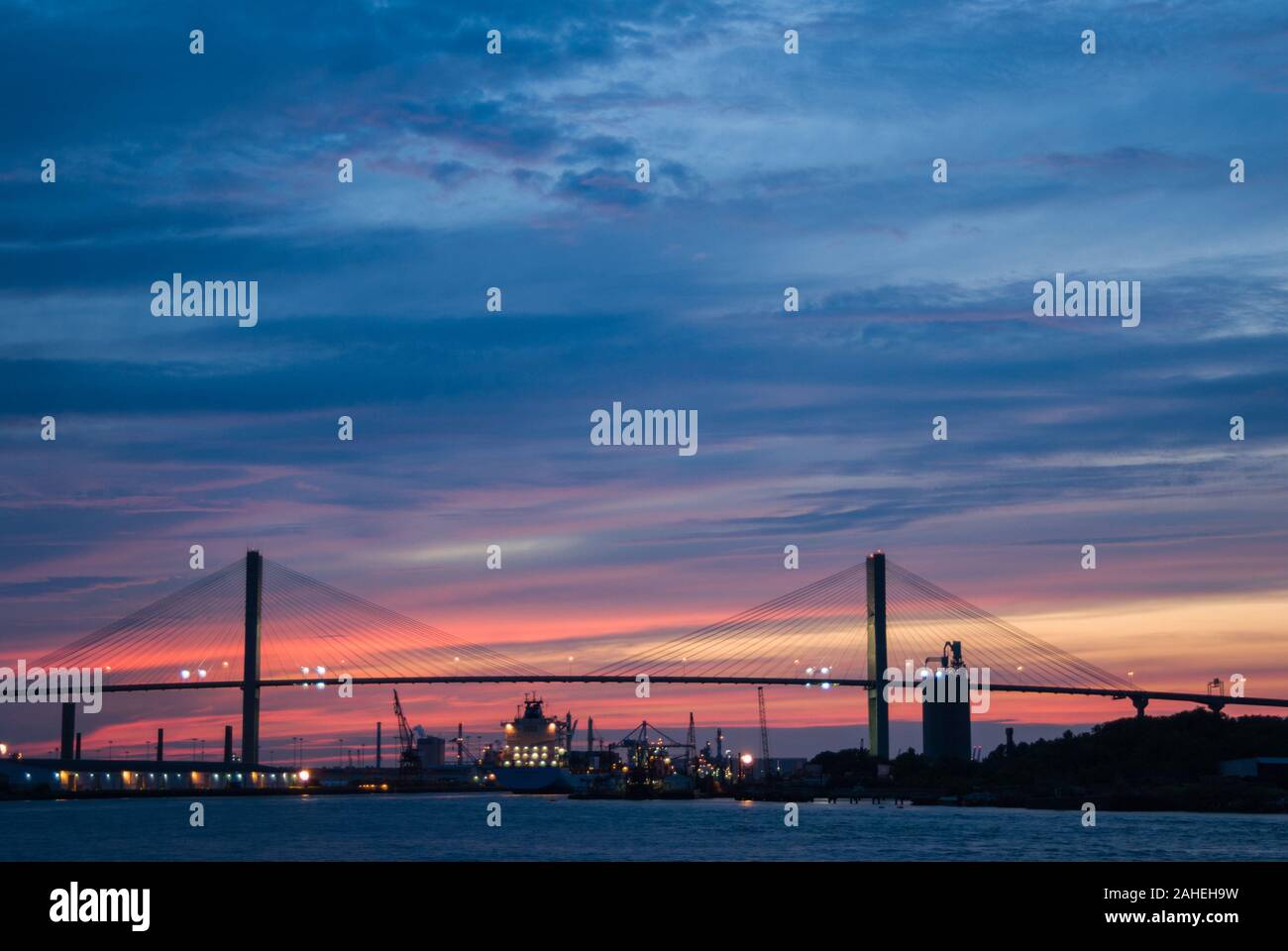 Container Ship Arriving at Sunset in Savannah, Georgia Stock Photo - Alamy