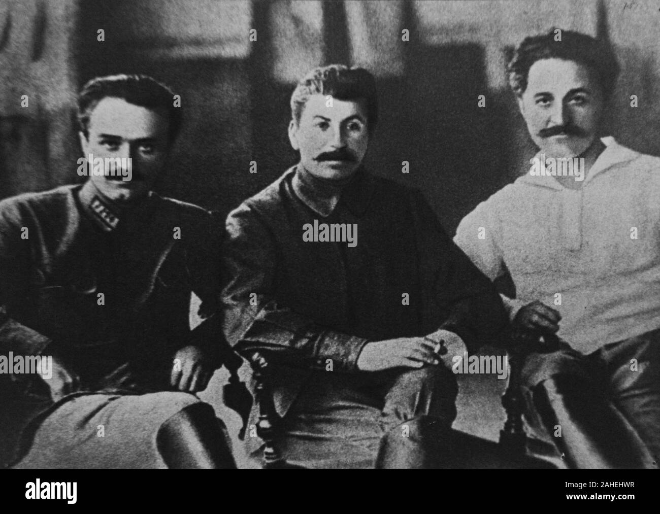 Anastas Mikoyan, Josif Stalin and Sergo Ordzhonikidze (1926) Stock Photo