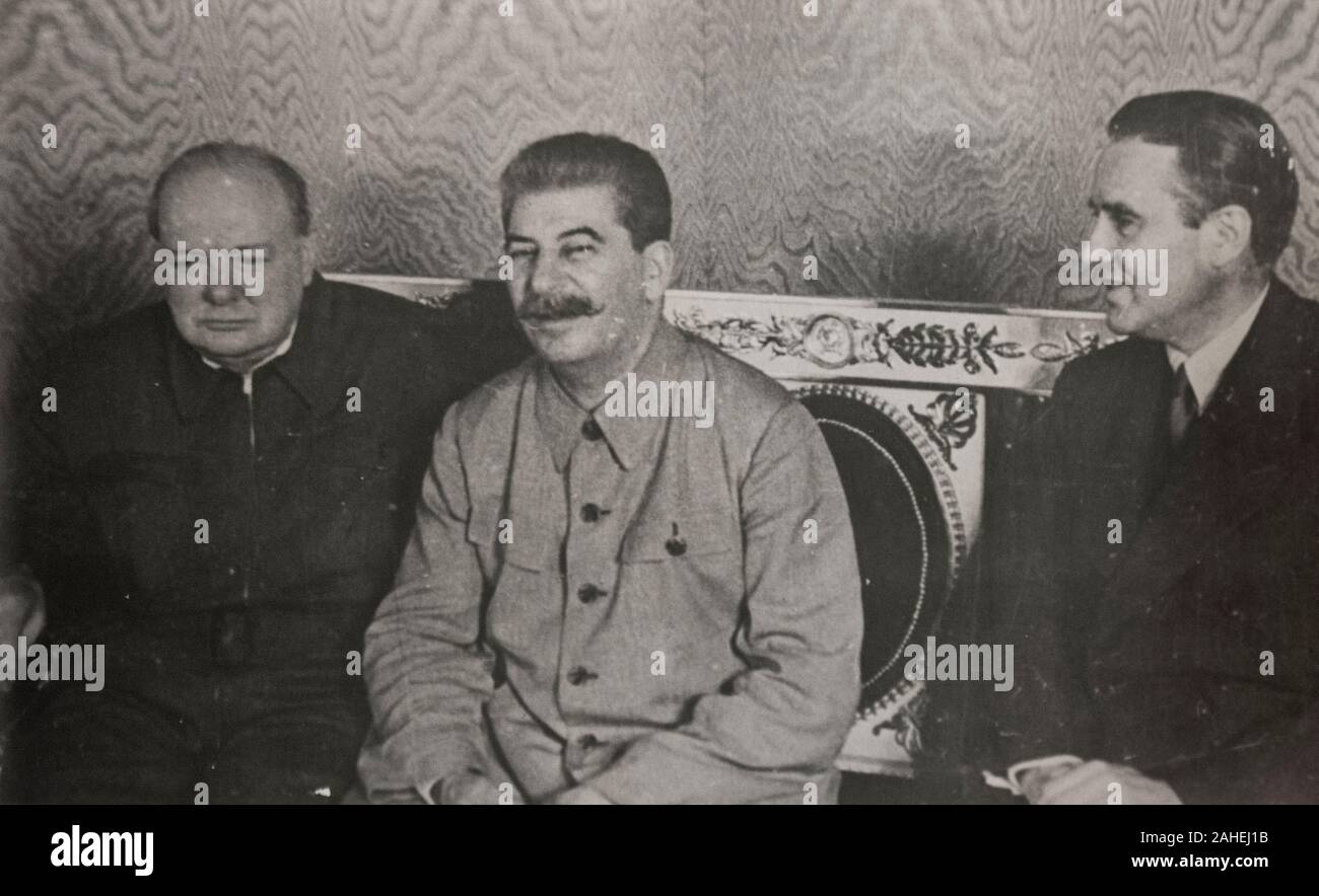 Fourth Moscow Conference: the Percentages agreement summit. Winston Churchill, Joseph Stalin, Anthony Eden. Moscow, 1944 Stock Photo