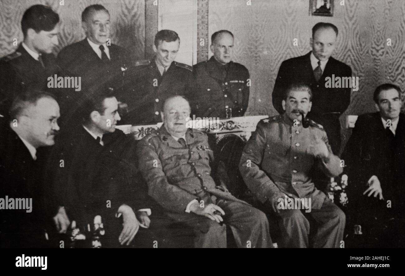 Fourth Moscow Conference: the Percentages agreement summit. Winston Churchill, Joseph Stalin, Anthony Eden. Moscow, 1944 Stock Photo