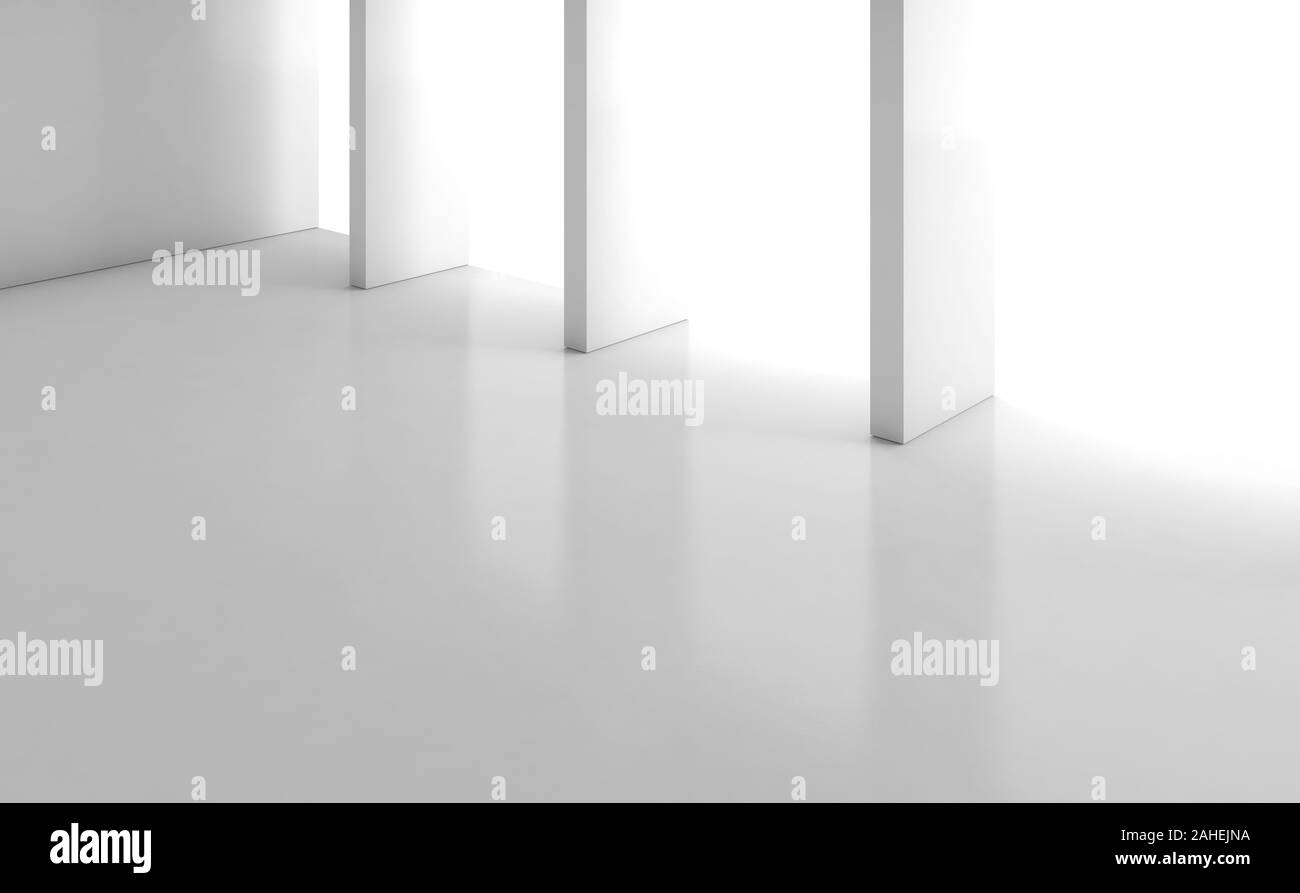 Abstract empty white room interior with columns near light window ...