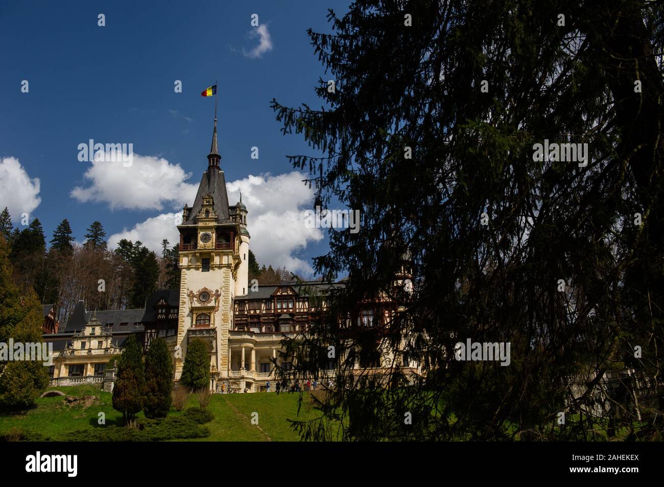 Peles Castle, in Sinaia, Romania, is a popular tourist destination. Stock Photo