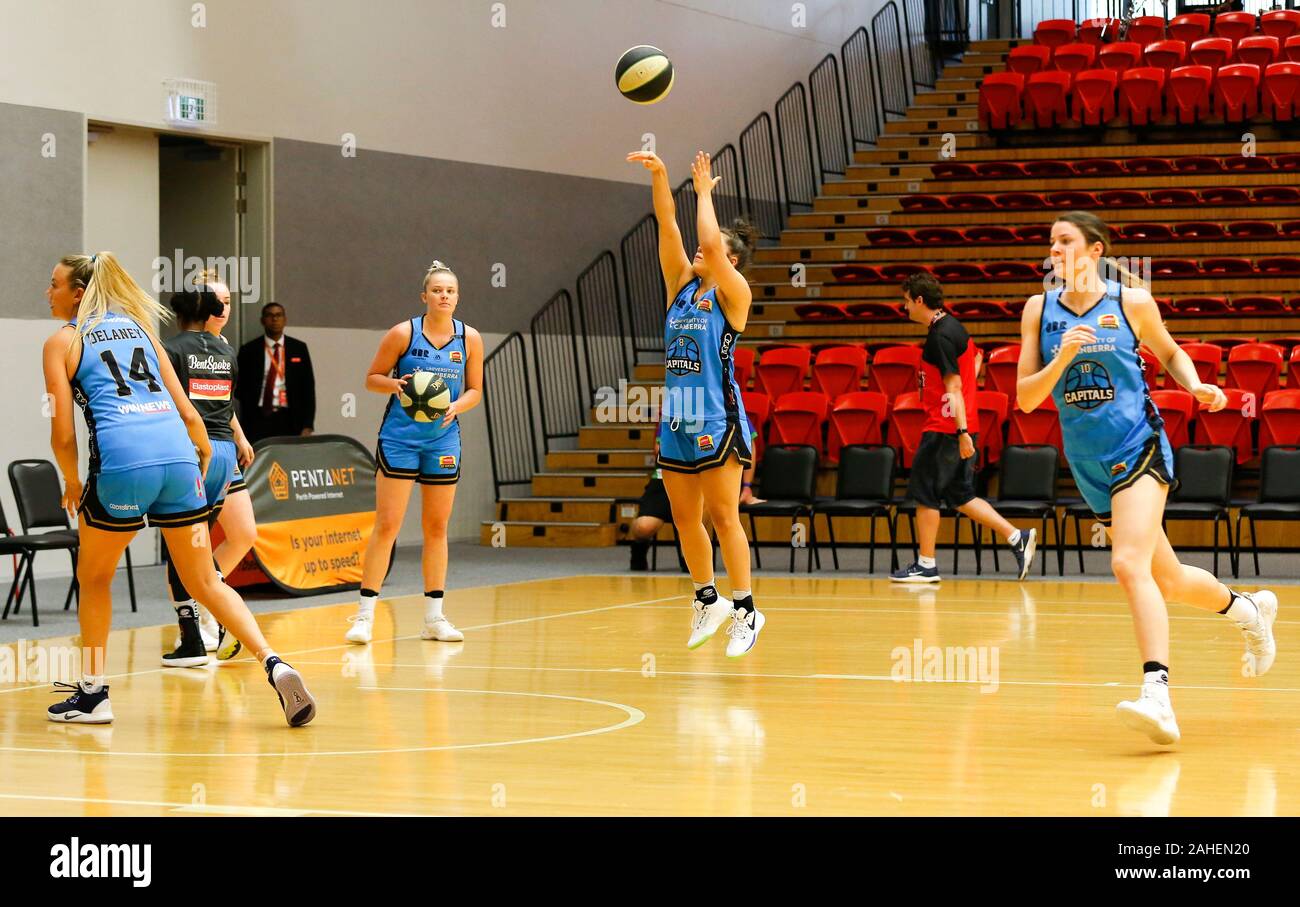 Perth, Australia. 29th Dec 2019. Womens National Basketball League Australia, Perth Lynx versus Canberra Capitals; Abby Cubillo of the Canberra Capitals warms up before the start of the match - Editorial Use Credit: Action Plus Sports Images/Alamy Live News Stock Photo