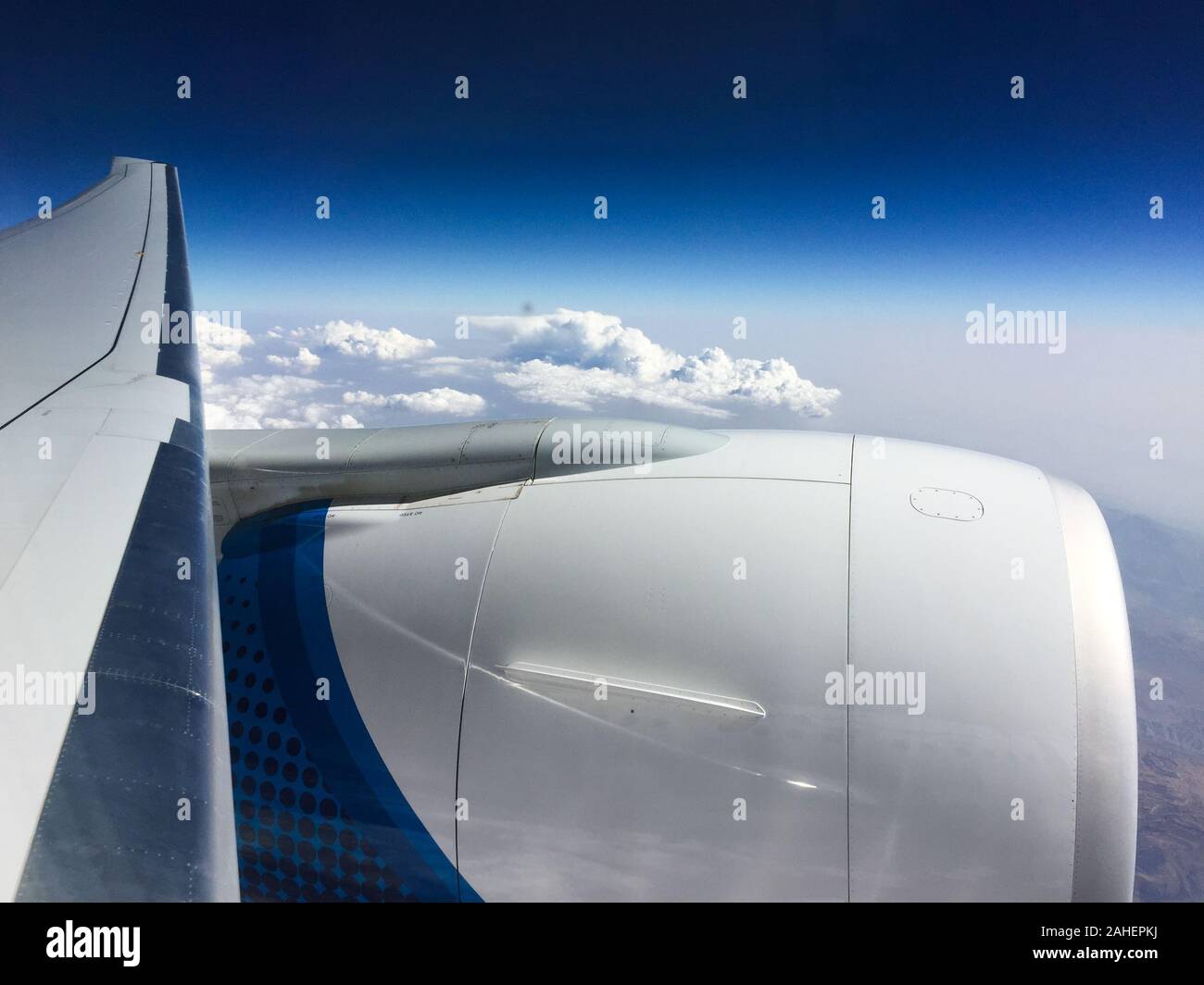 Big turbo jet engine of airplane over the blue sky in sunny day Stock ...