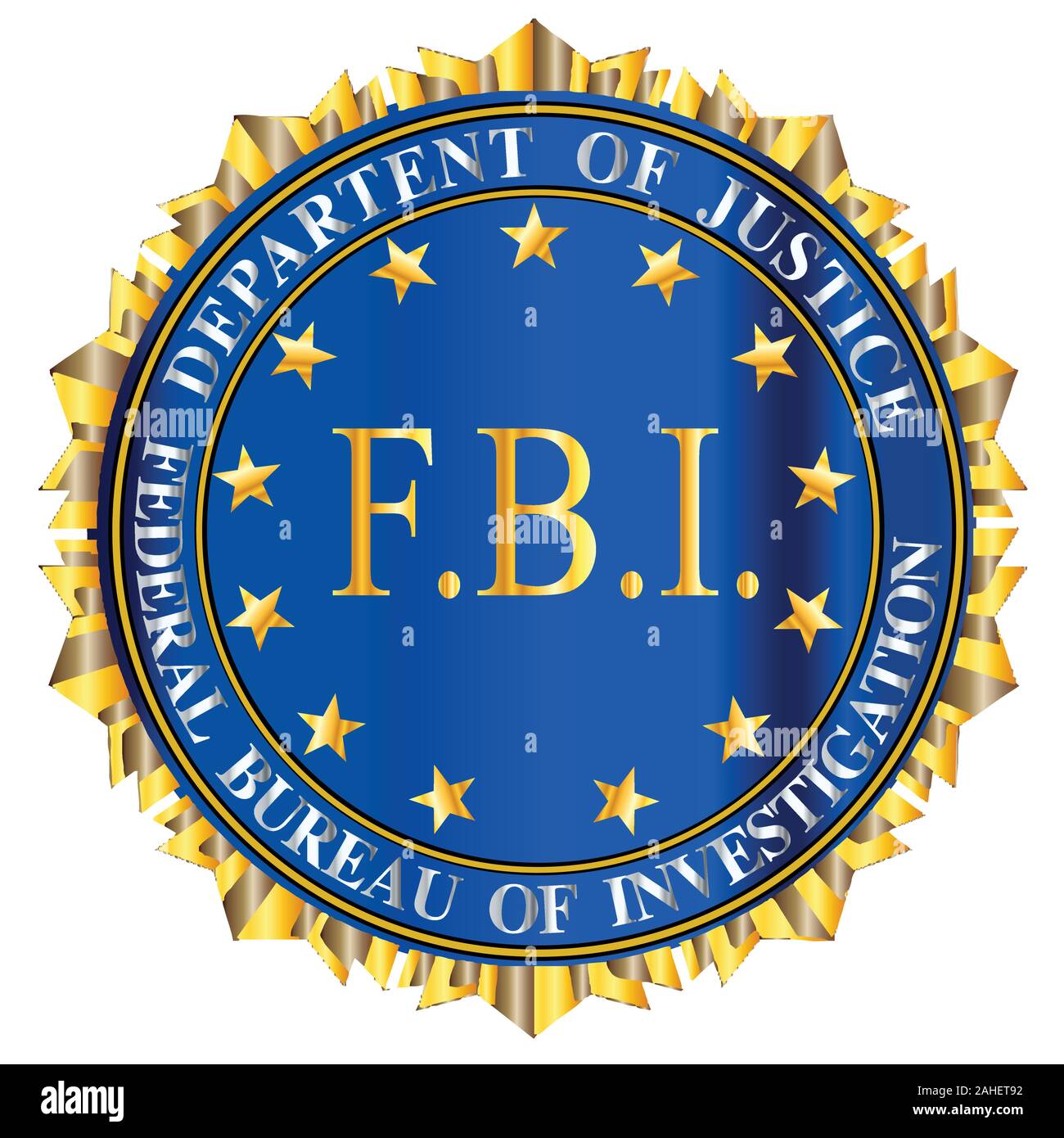 Spoof seal of the Federal Bureau of Information over a white background with large FBI text central Stock Vector