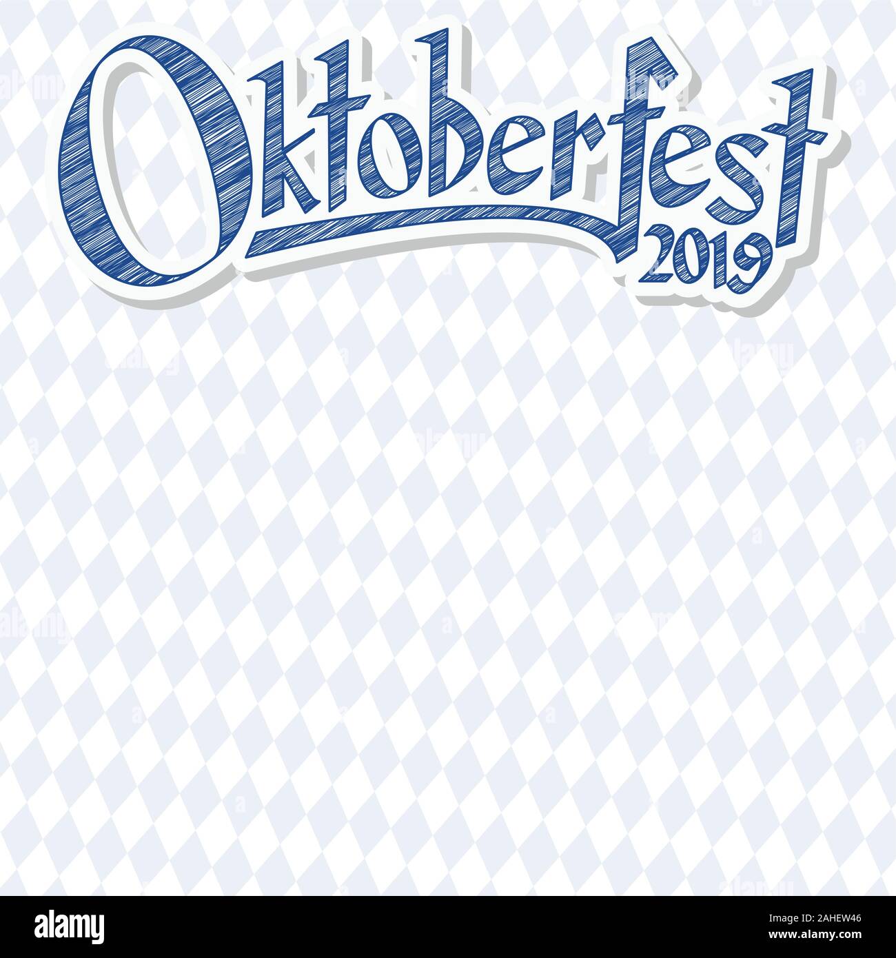 Oktoberfest background with blue-white checkered pattern and text Oktoberfest 2019 (in german) Stock Vector