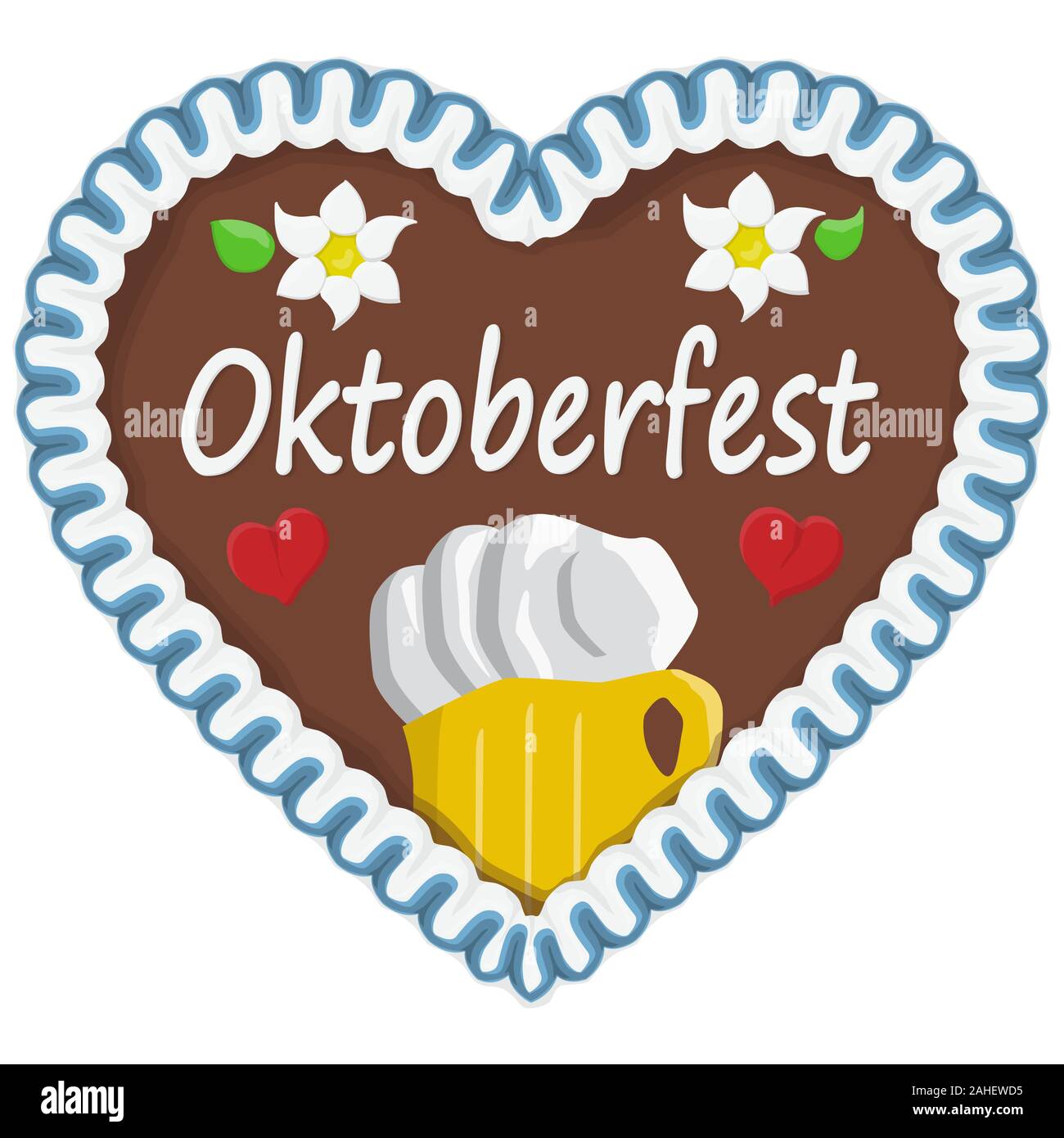 illustrated gingerbread heart with text in german for Oktoberfest time 2019 2020 Stock Vector