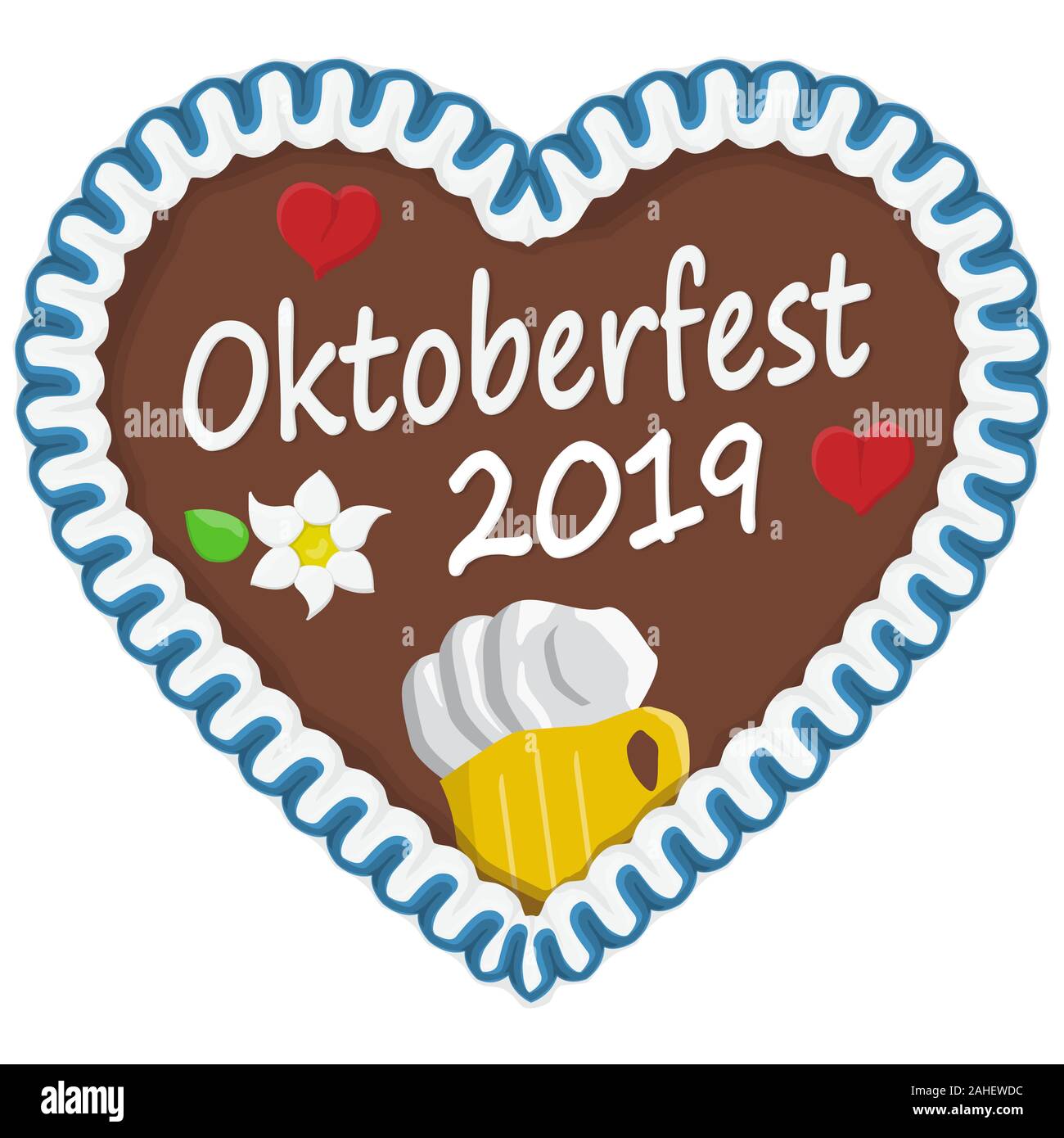 illustrated gingerbread heart with text in german for Oktoberfest 2019 time Stock Vector