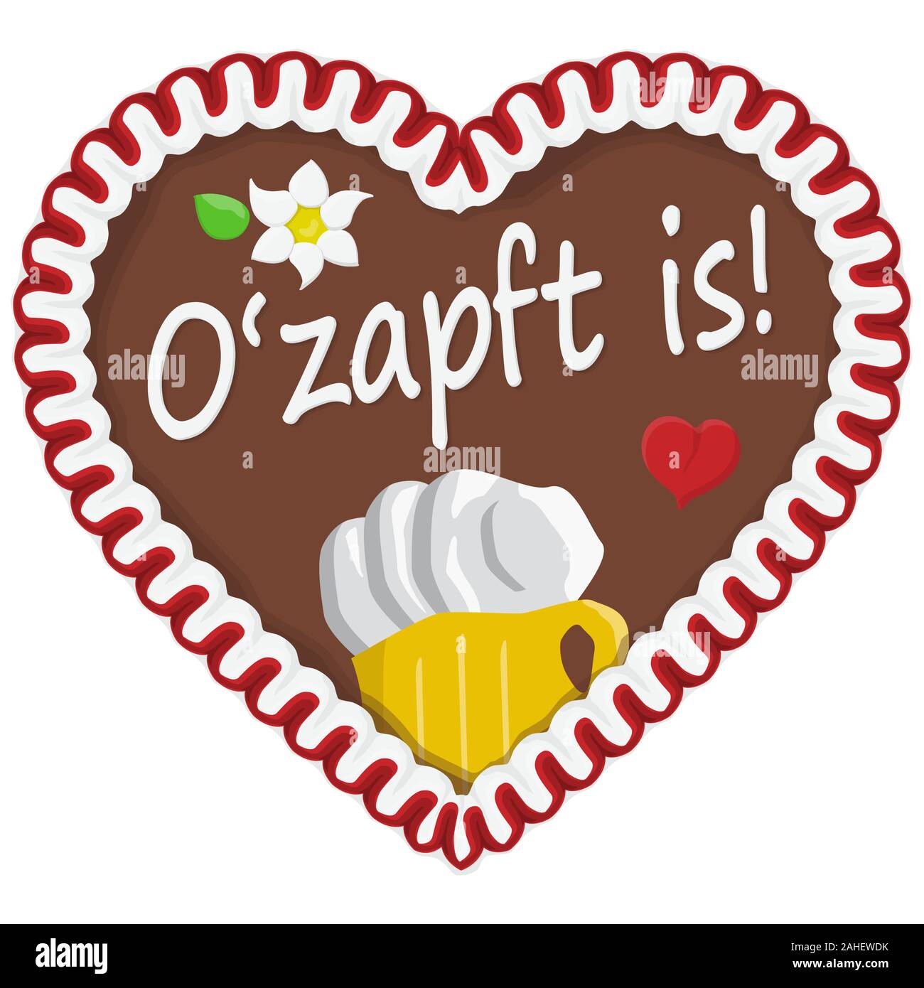 illustrated gingerbread heart with text in german for Oktoberfest time 2019 2020 Stock Vector