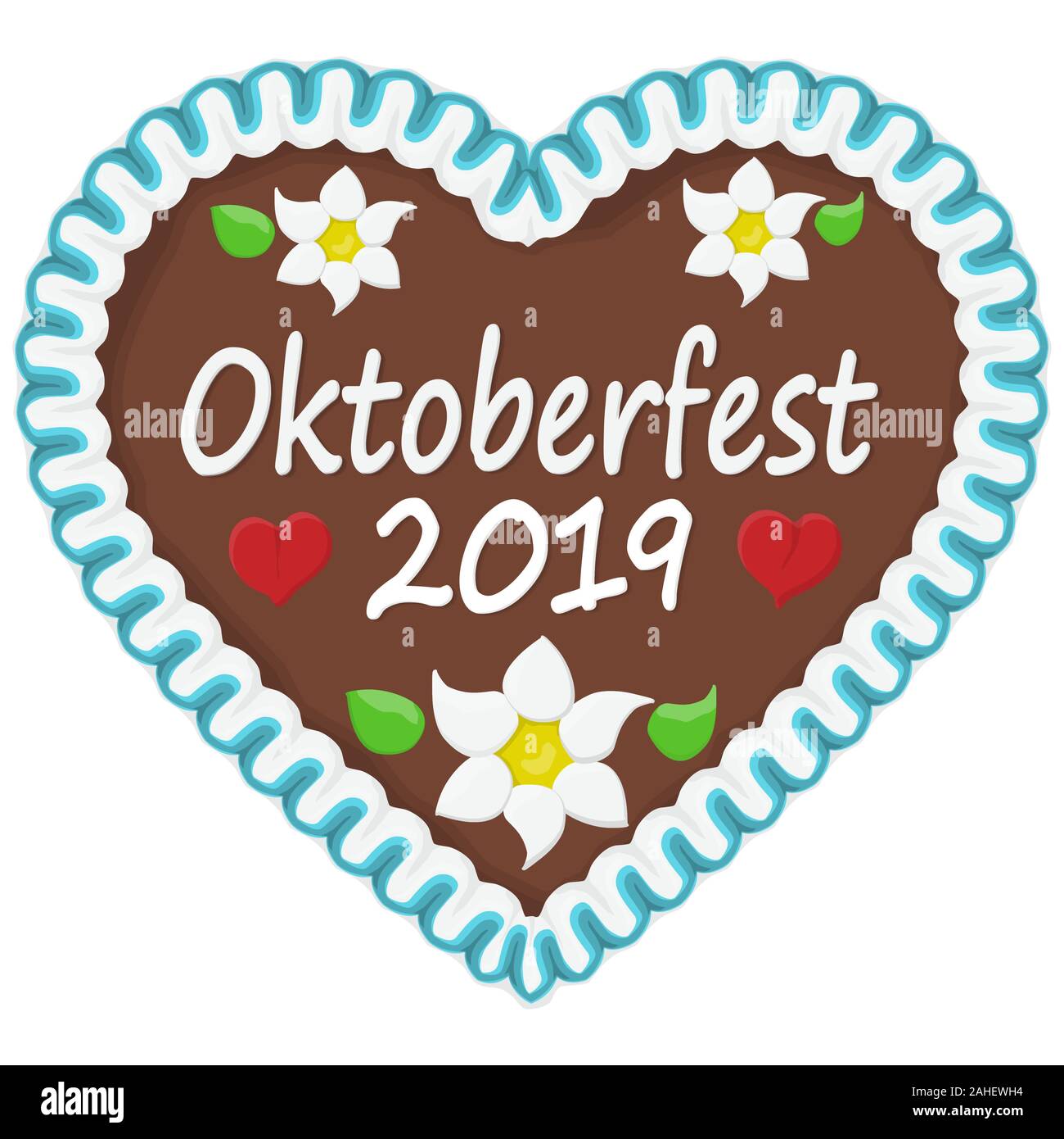 illustrated gingerbread heart with text in german for Oktoberfest 2019 time Stock Vector