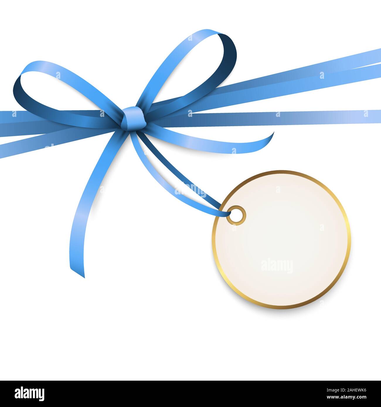 EPS 10 vector illustration of blue colored ribbon bow with hang tag and