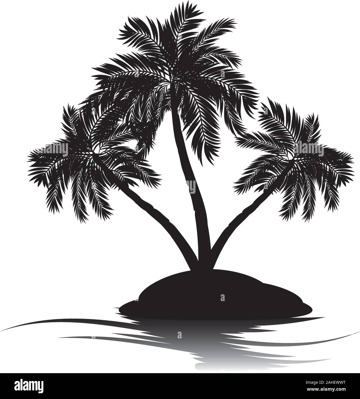 Black silhouette of a tropical island with palm trees illustration ...