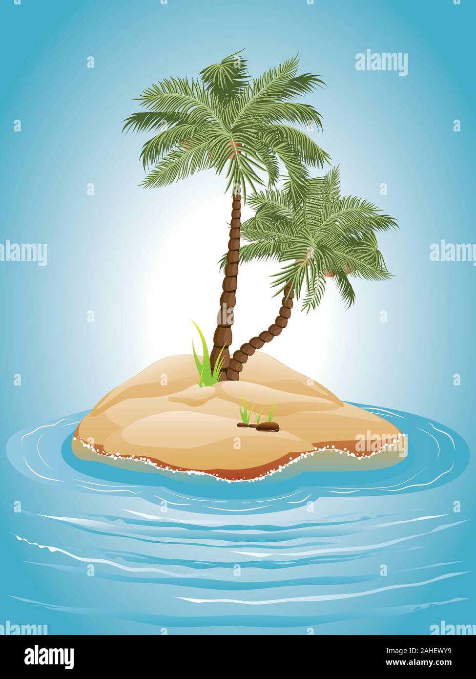 Tropical island with palm trees illustration and sea waves Stock Vector ...