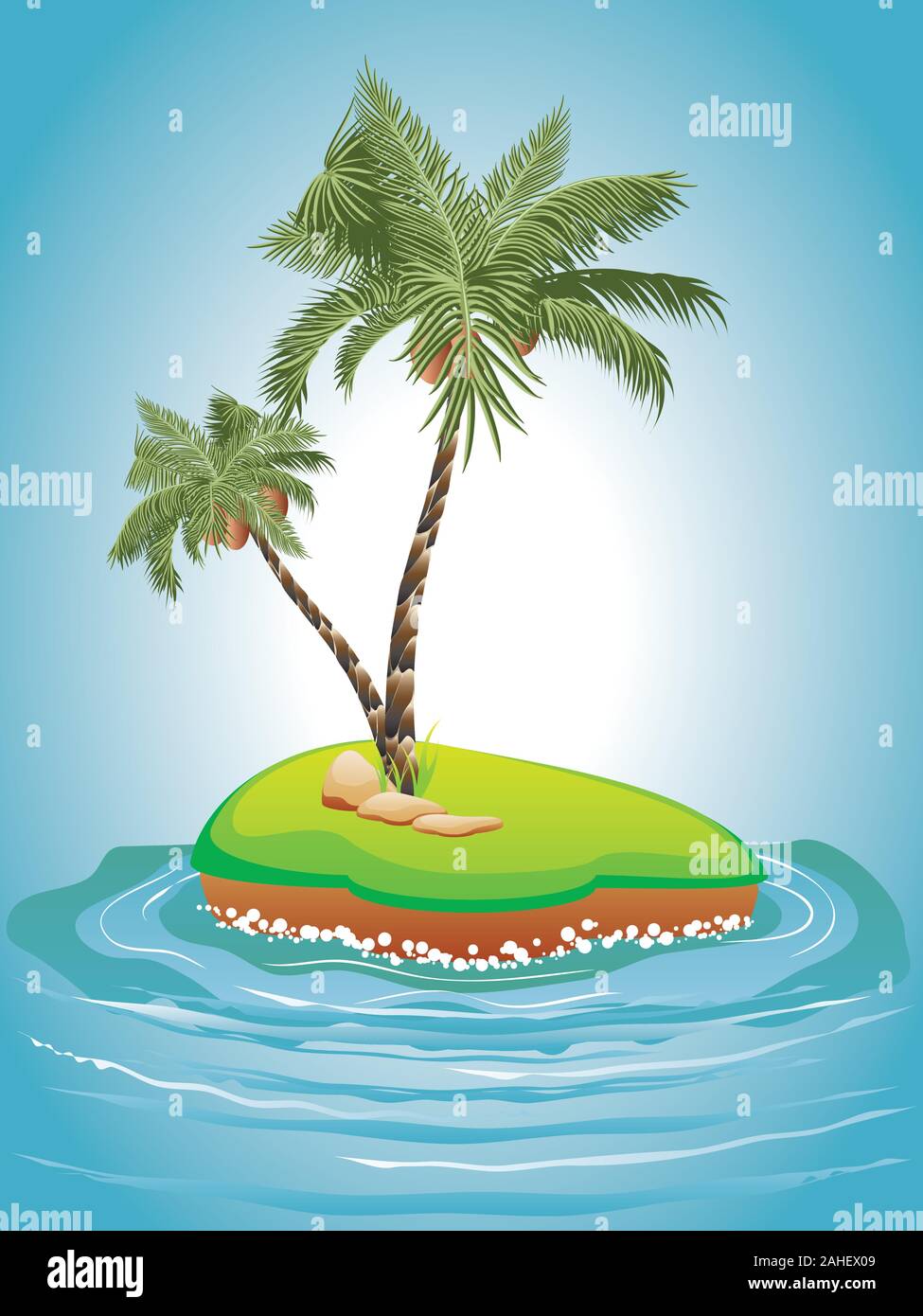 Tropical island with palm trees illustration and sea waves Stock Vector ...