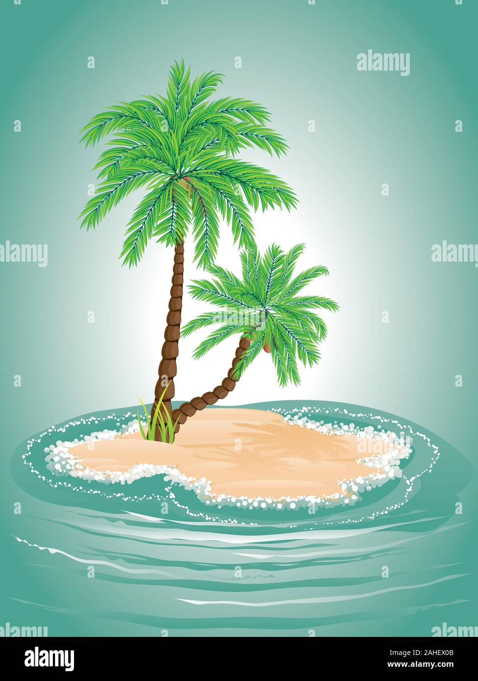 Tropical island with palm trees illustration and sea waves Stock Vector ...