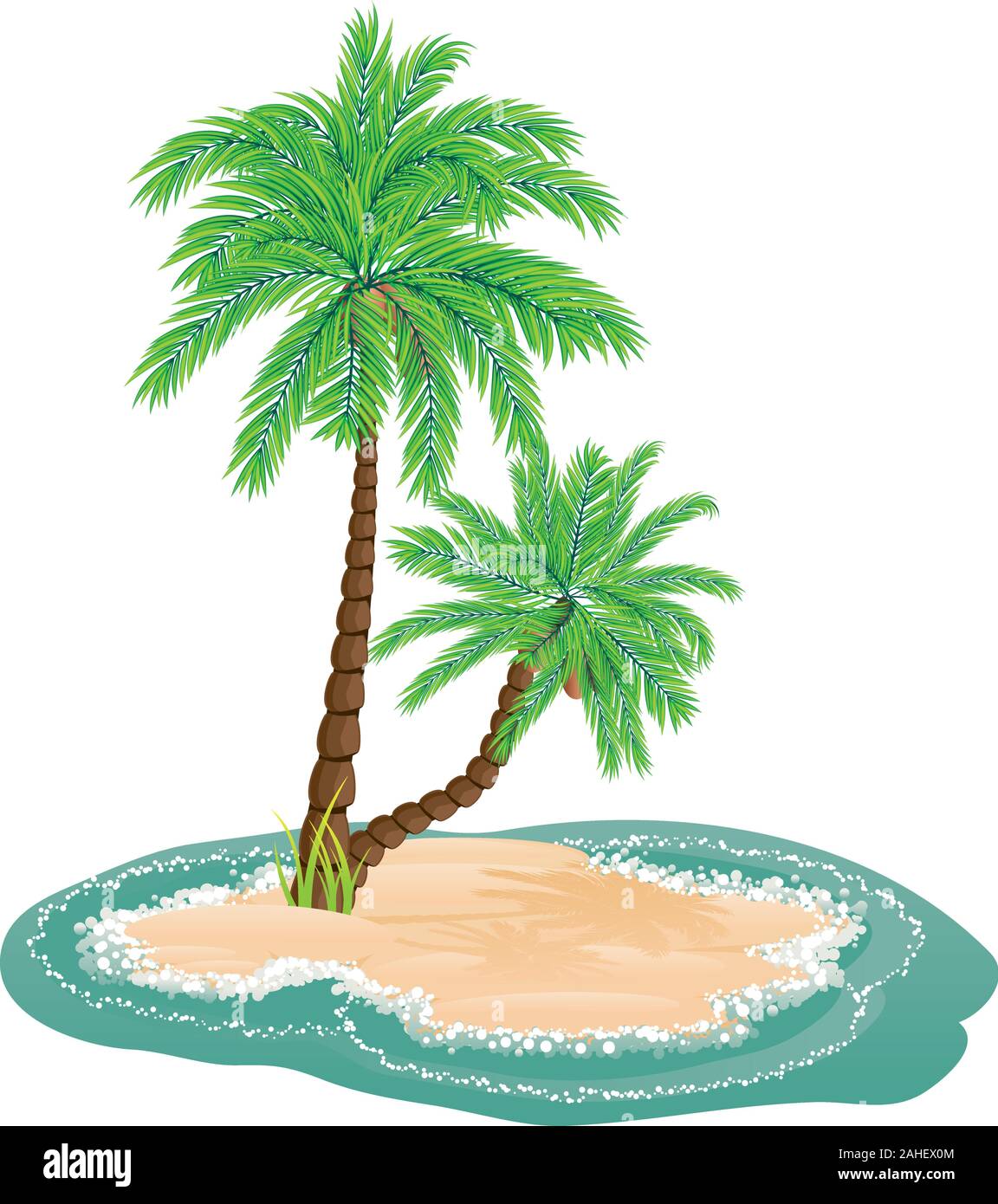 Tropical island with palm trees illustration and sea waves Stock Vector ...