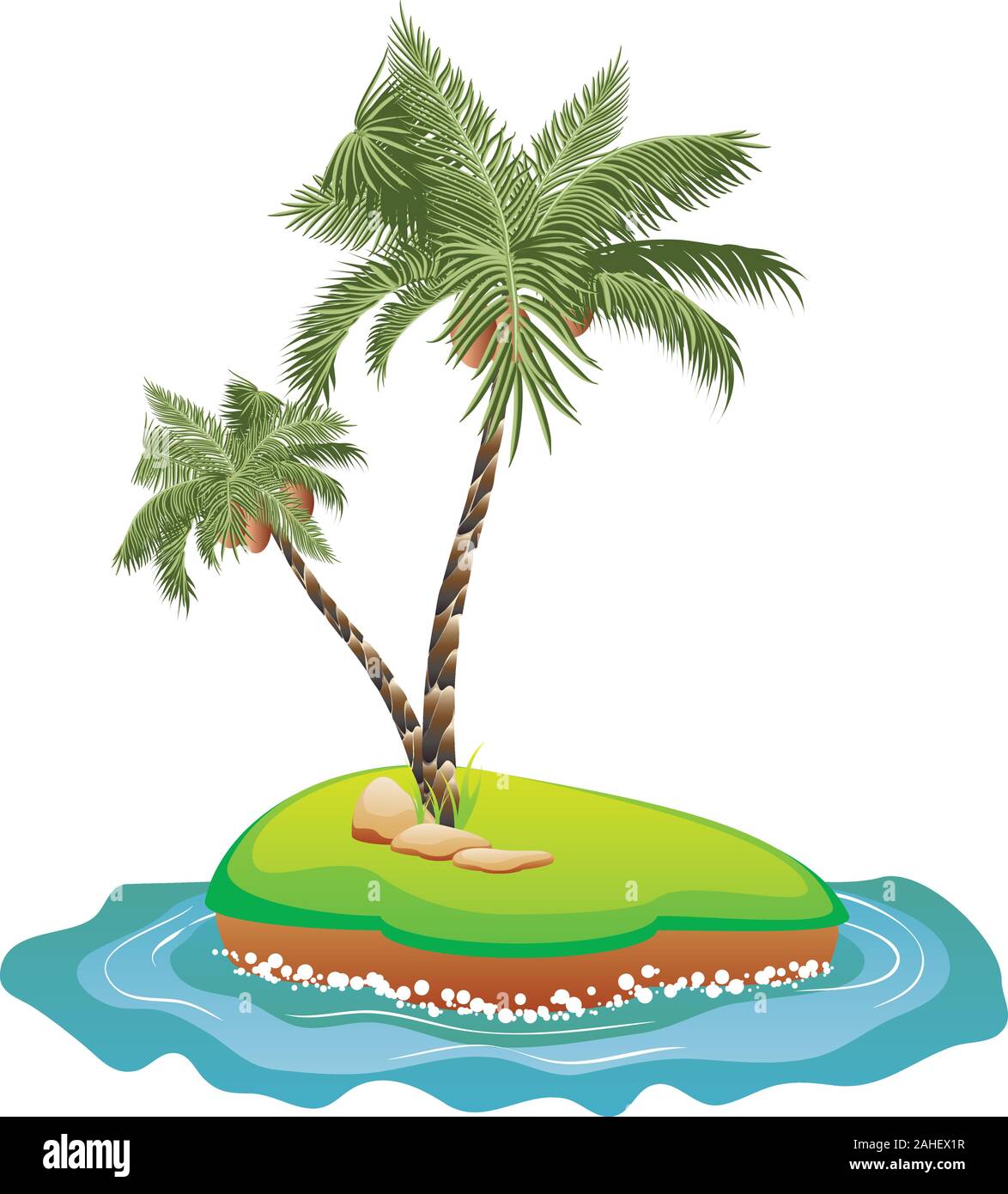 Tropical island with palm trees illustration and sea waves Stock Vector ...