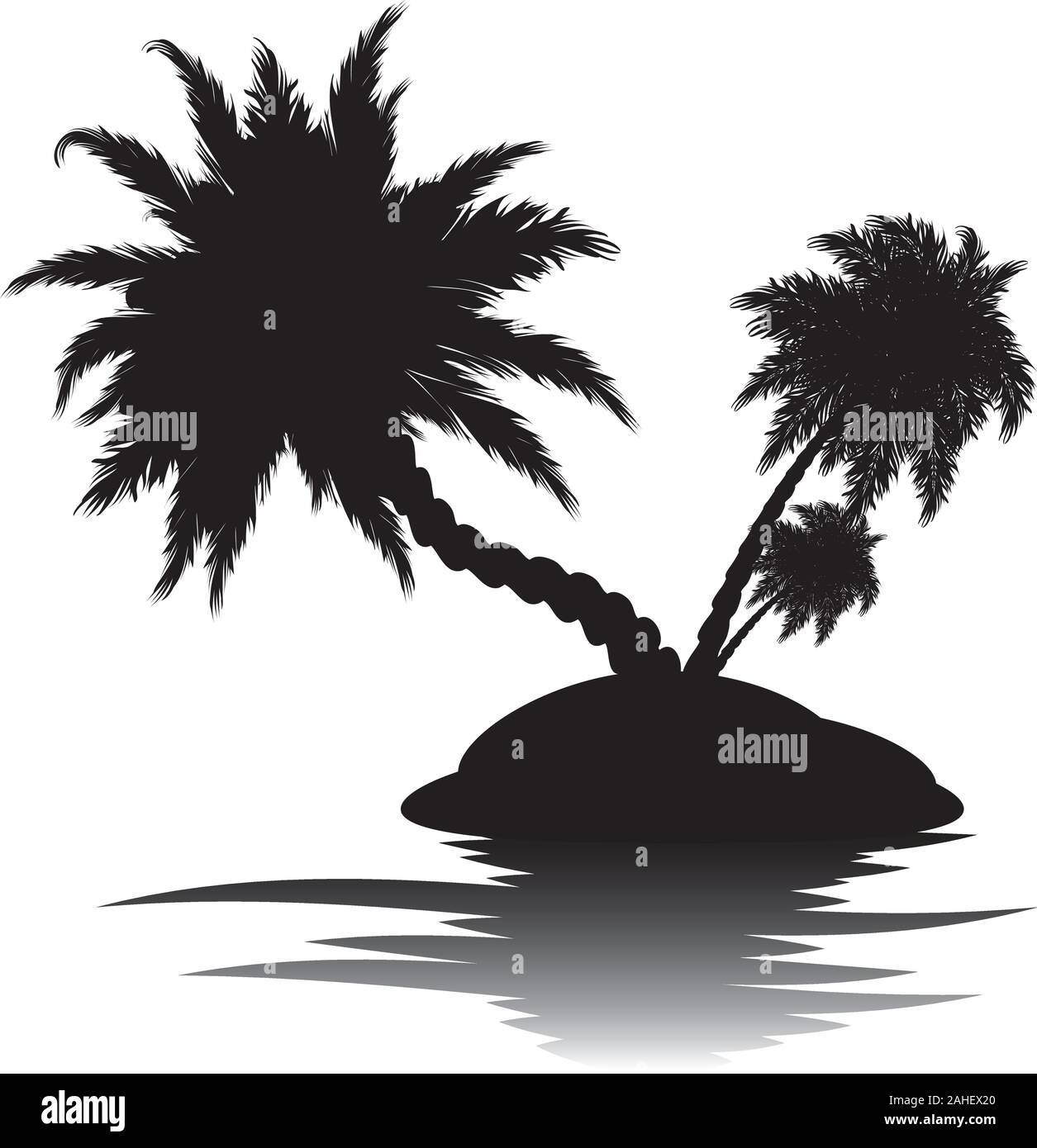Black silhouette of a tropical island with palm trees illustration ...