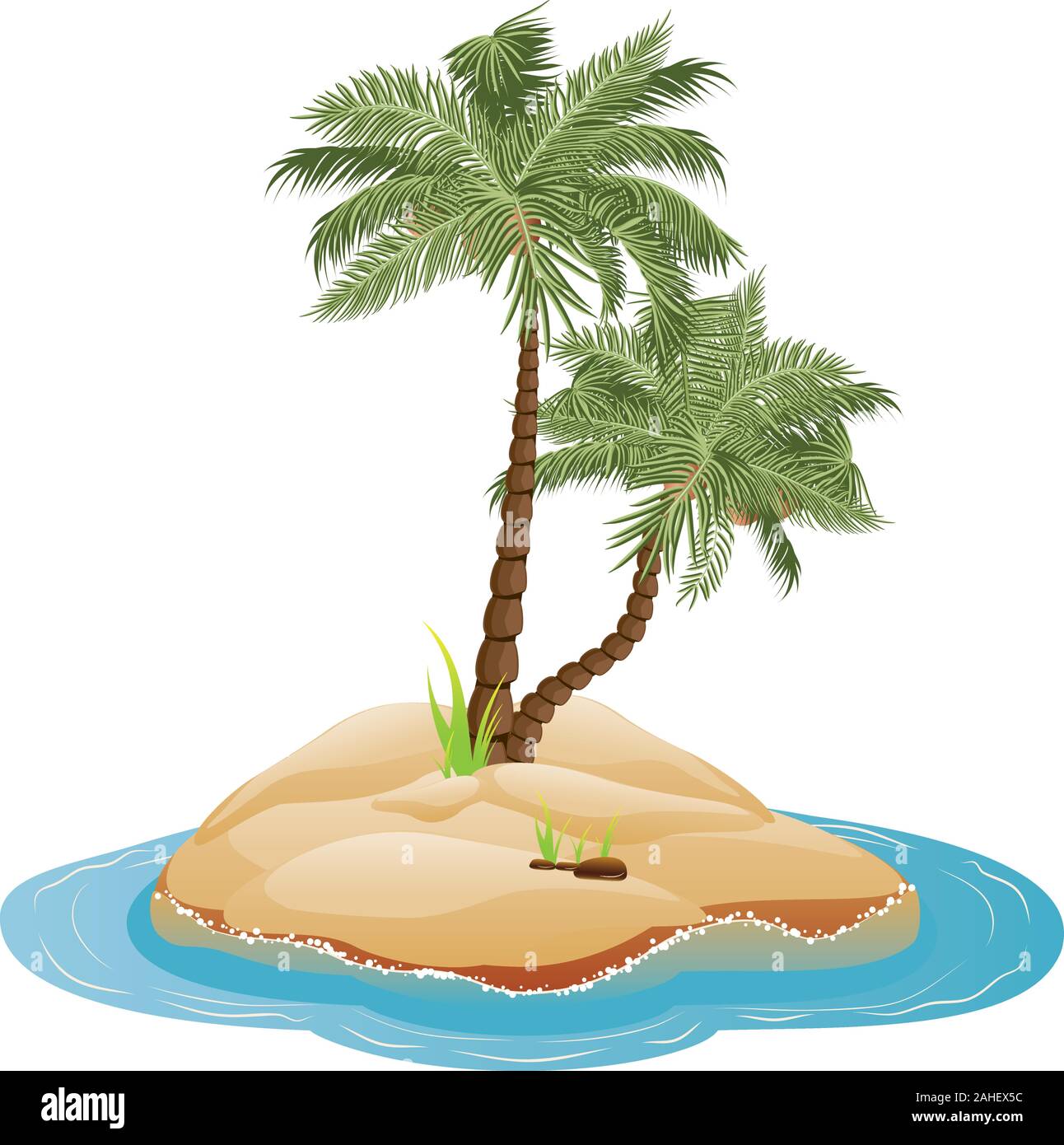 Tropical island with palm trees illustration and sea waves Stock Vector ...