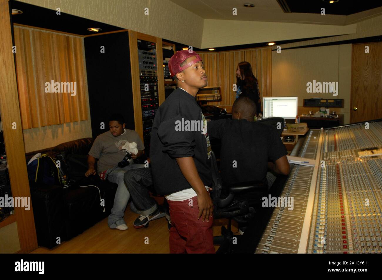Rapper Dijon Shariff Thames aka Mann and producer DJ Mustard at a Recording Studio in Los Angeles, California. Stock Photo
