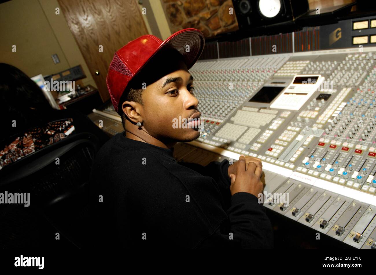 Rapper Dijon Shariff Thames aka Mann at a Recording Studio in Los Angeles, California. Stock Photo
